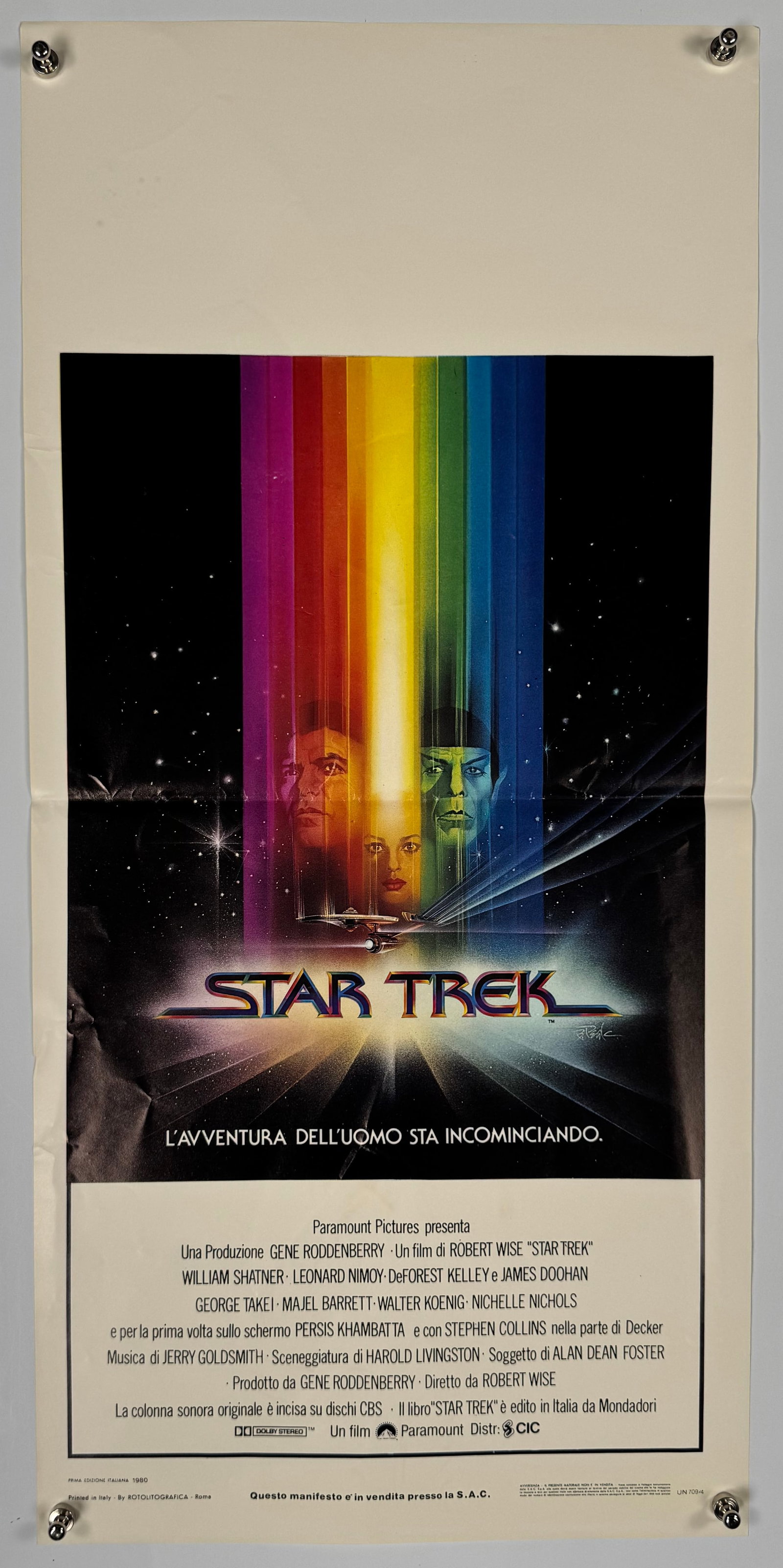 Star Trek The Motion Picture 1979 Original Italian Locandina Movie Poster Shatner Nimoy: Original Italian Locandina movie poster for *Star Trek: The Motion Picture*. Directed by Robert Wise and starring William Shatner, Leonard Nimoy, and DeForest Kelley. Measures approximately 13 x 28 in