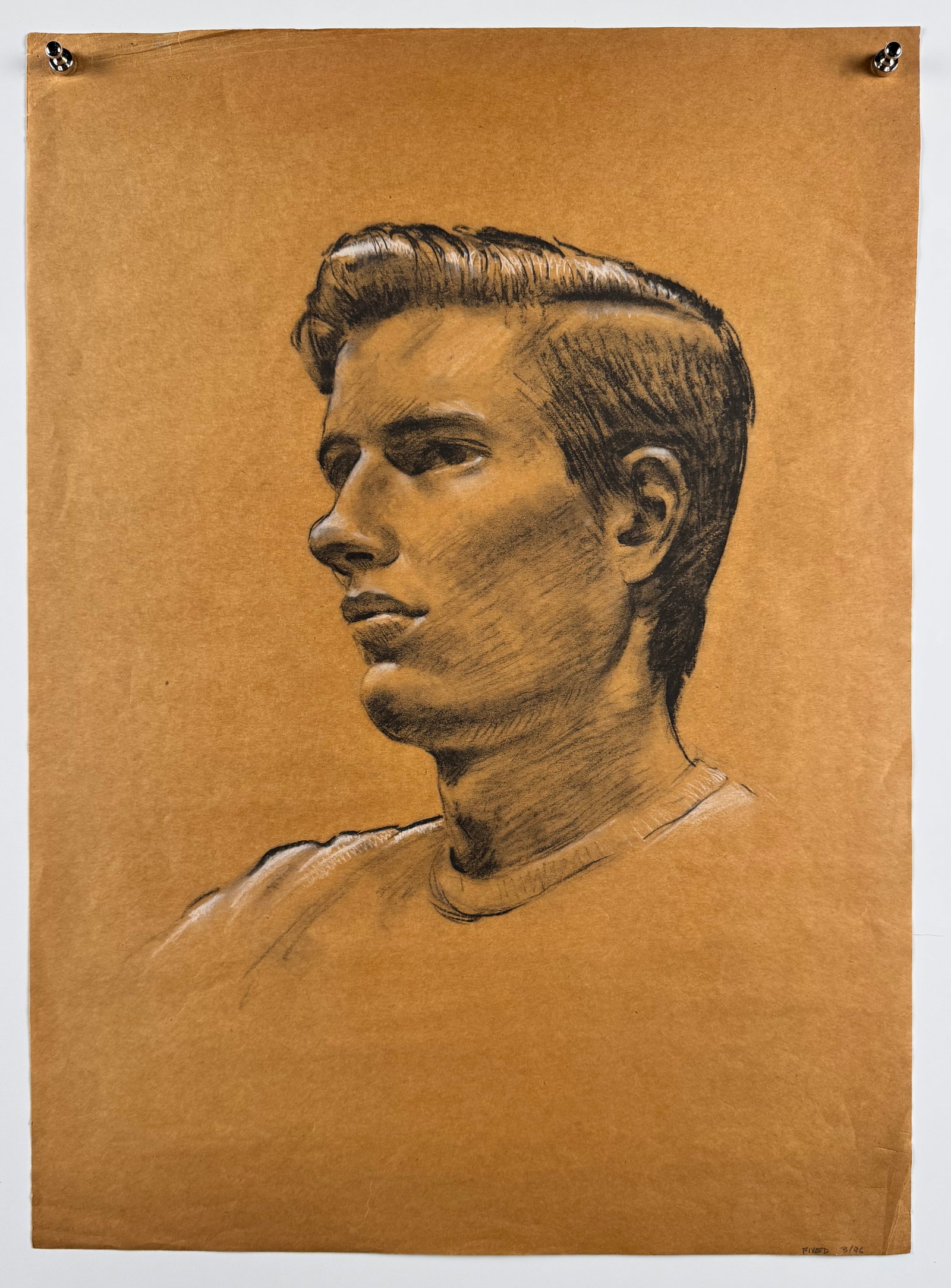 Robert Whitmore Profile Male Portrait Charcoal Conte Drawing on Toned Paper Gay Interest (1 of 6)