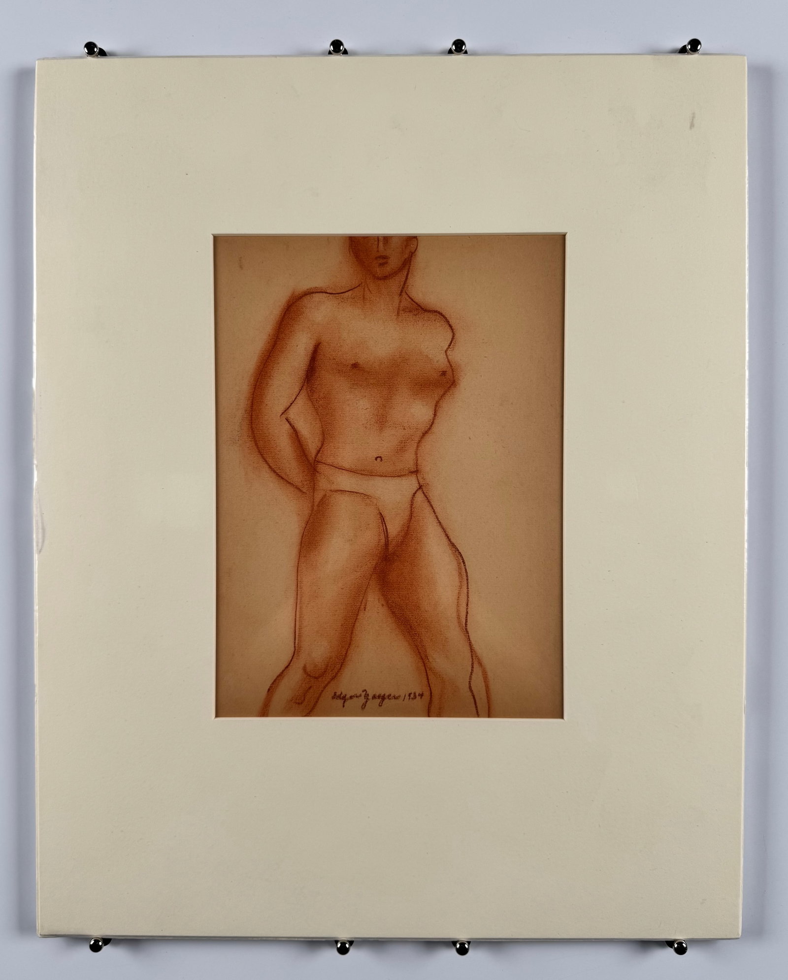 Edgar Jaeger 1934 Academic Male Nude Sanguine Pastel Drawing on Paper (1 of 4)