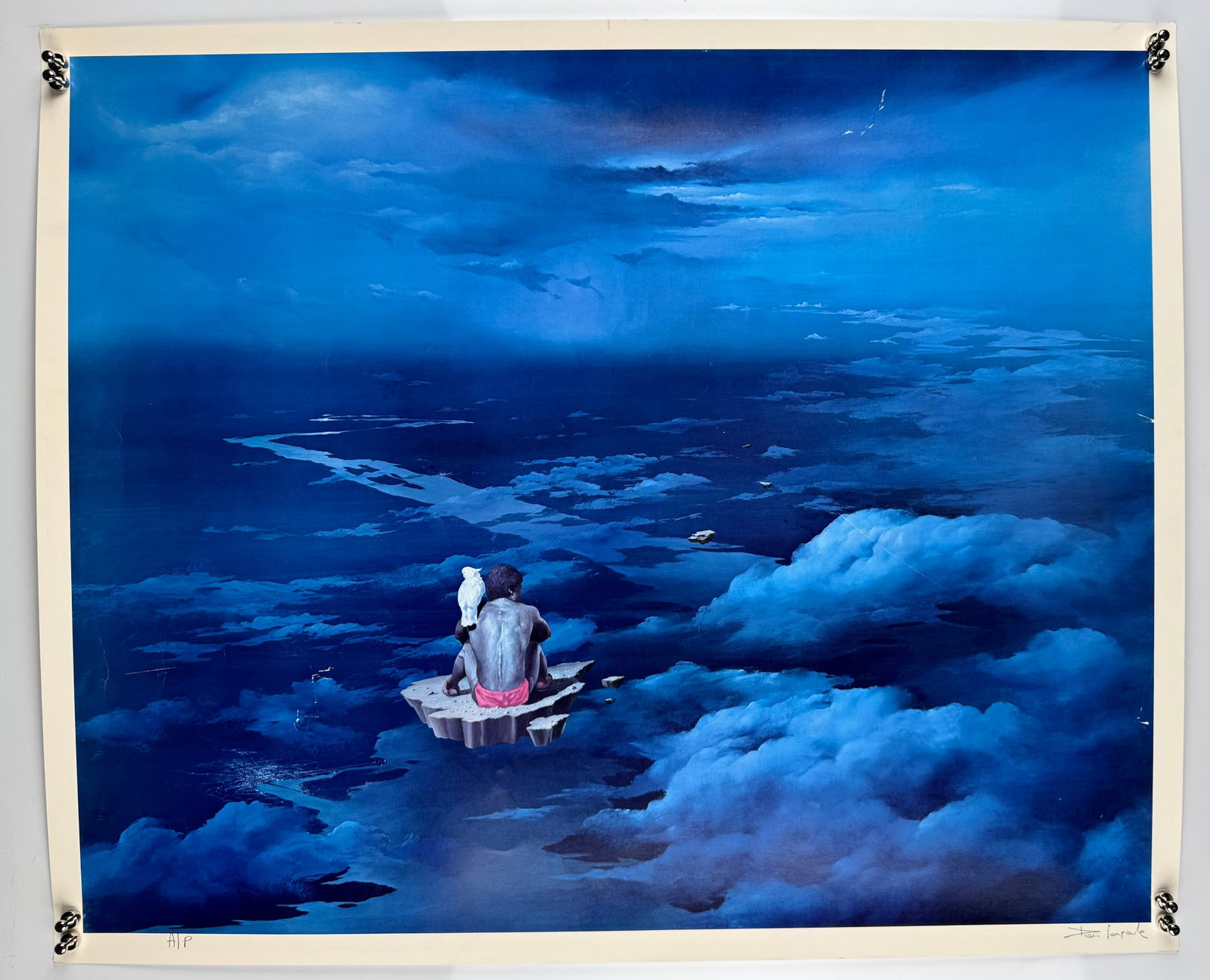 Dario Campanile Artist Proof AP Abstract Expressionist Blue Serigraph Signed: Dario Campanile (Italian, b. 1939). Artist Proof color serigraph depicting a solitary figure along a dramatic blue seascape. Pencil signed lower right and marked Artist Proof lower left. The print exh