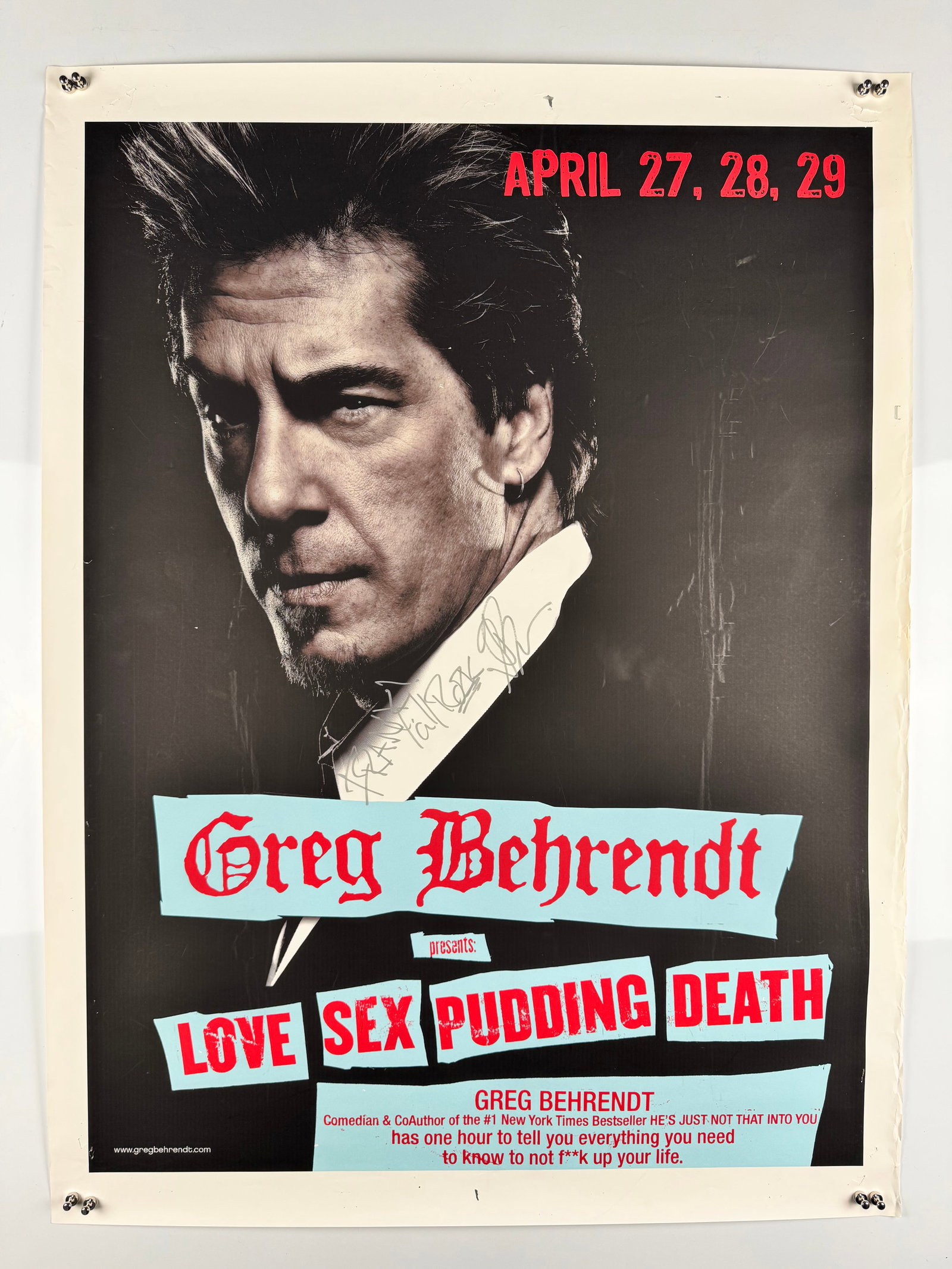 Greg Behrendt He's Just Not That Into You Signed 2007 Irvine Improv Stand-Up Comedy Poster: Greg Behrendt is a comedian and author who worked as a script consultant for the television series Sex and the City. He co-authored the bestselling relationship book He’s Just Not That Into You, whi