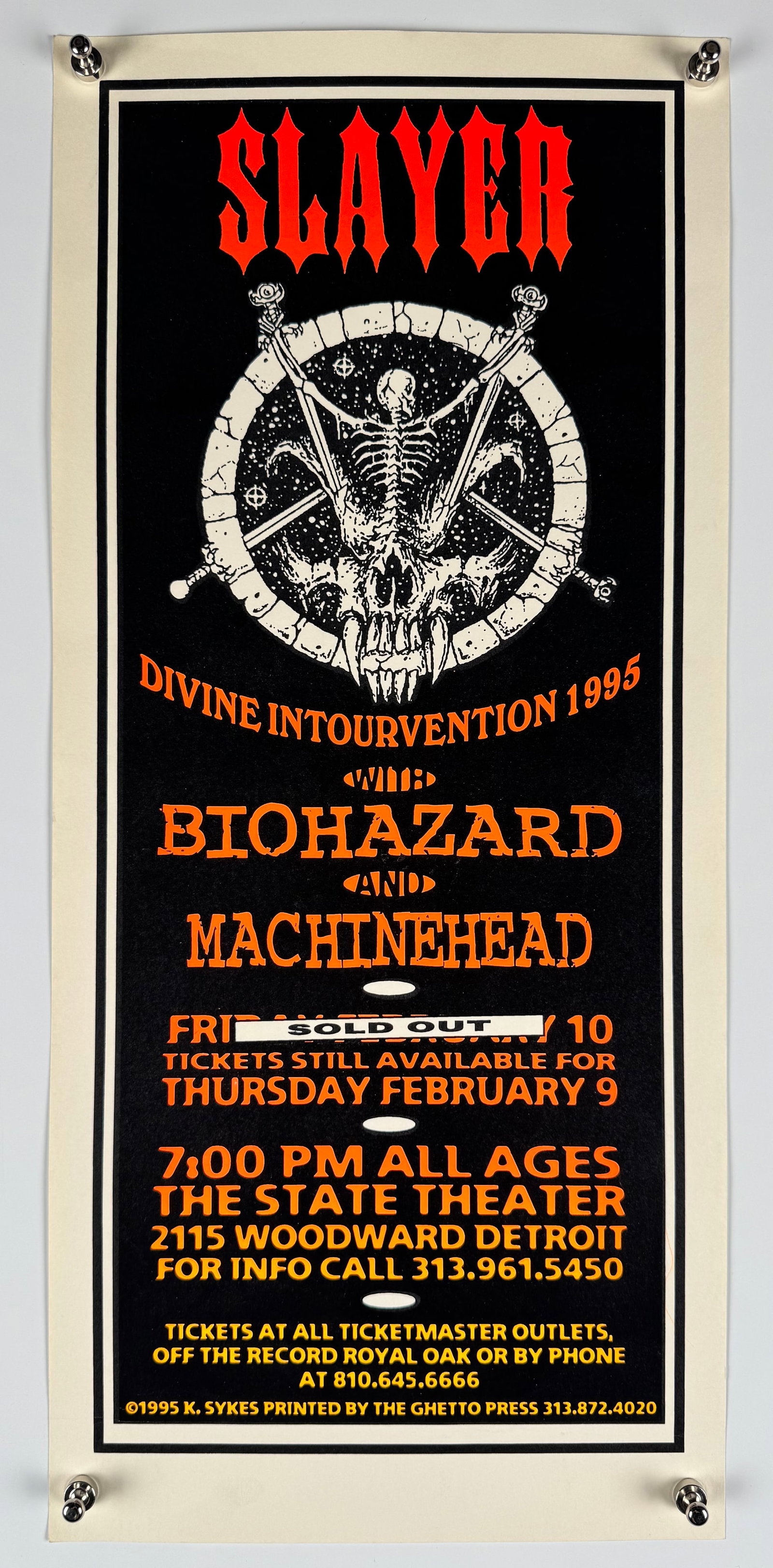 Slayer Biohazard Machine Head 1995 Detroit State Theatre Concert Poster Kevin Sykes Ghetto Press (1 of 4)