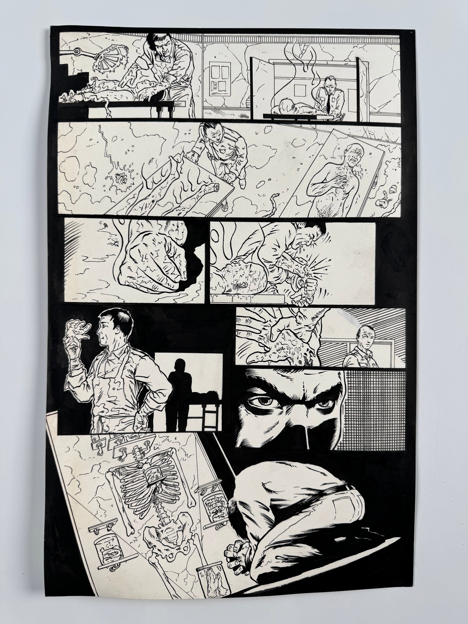John Cassaday Spare Parts Original Comic Art Page 5 Frank Forte Inks 2001 Asylum Press Horror: Original comic art page from Spare Parts, originally published in 2001 in Satan's Powder Room #1 by Asylum Press. Also published in Satan's 3-Ring Circus of Hell TPB and Girls and Corpses magazine. Id