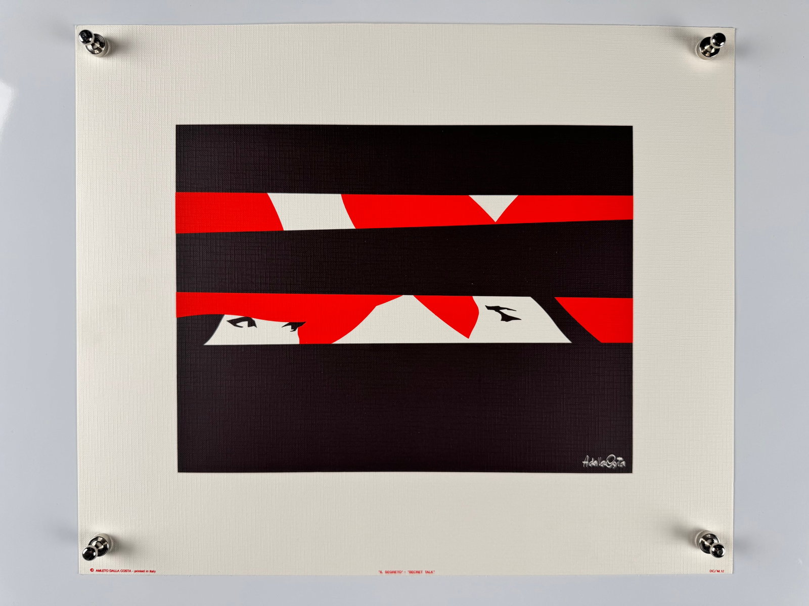 Amleto Dalla Costa Il Segreto Secret Talk Vintage Italian Serigraph Art Print 12.5"x15" Fashion: Amleto Dalla Costa is an Italian artist born in Milan in 1929. Known for his stylized, elegant depictions of women influenced by fashion illustration, his screenprints and serigraphs were widely publi
