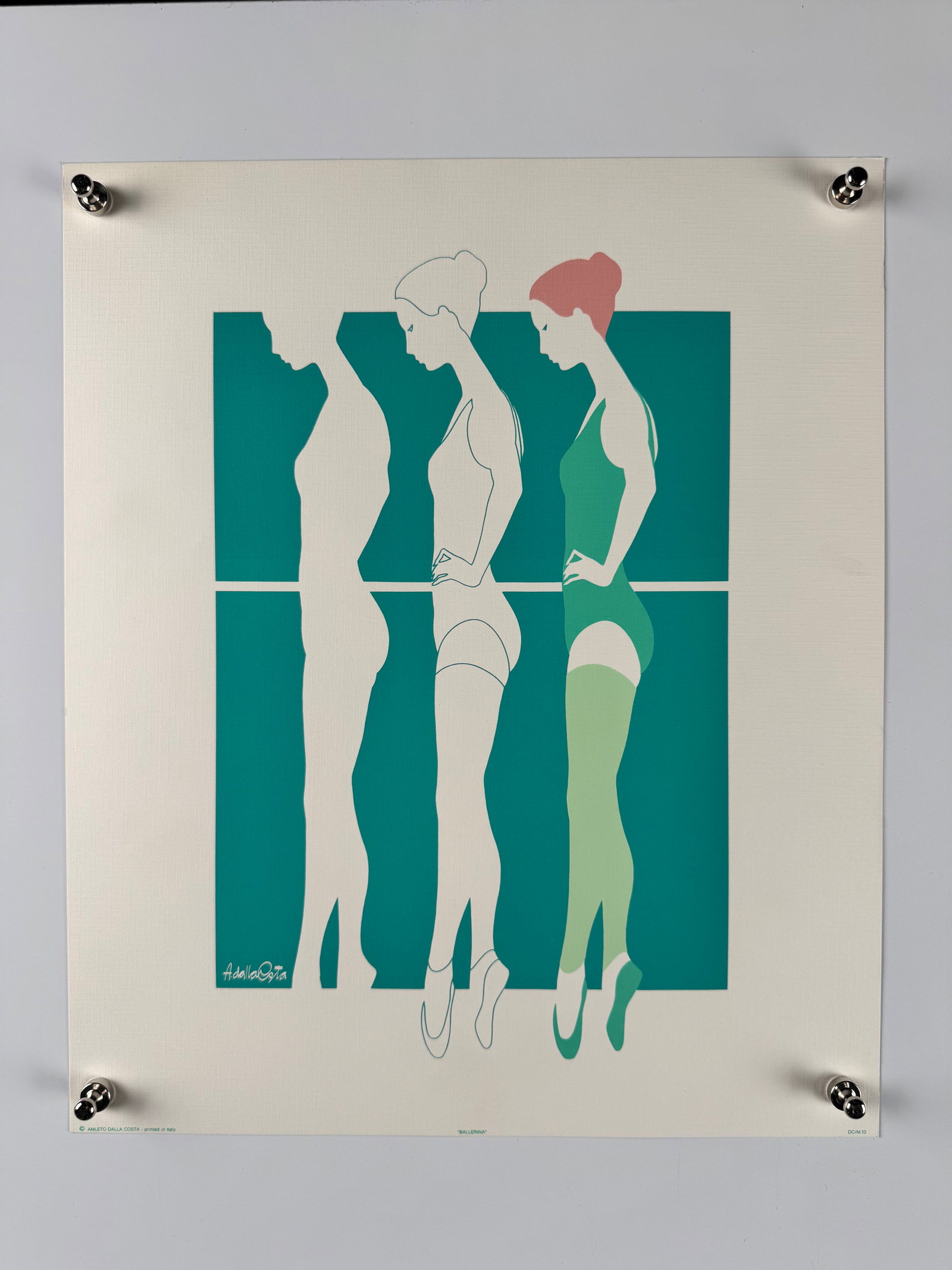 Amleto Dalla Costa Ballerine Ballerinas Vintage Italian Serigraph Art Print 12.5"x15" Milan Fine Art: Amleto Dalla Costa is an Italian artist born in Milan in 1929. Known for his stylized, elegant depictions of women influenced by fashion illustration, his screenprints and serigraphs were widely publi