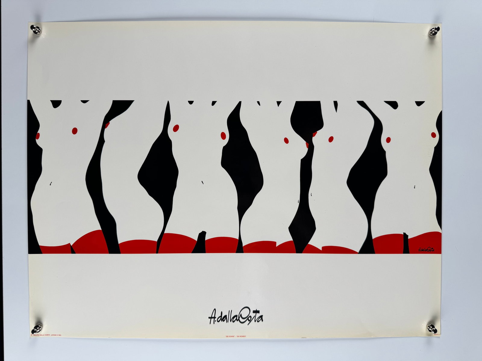 Amleto Dalla Costa Nudi Nudes Repeating Silhouette Vintage Italian Serigraph Art Print 19"x25": Amleto Dalla Costa is an Italian artist born in Milan in 1929. Known for his stylized, elegant depictions of women influenced by fashion illustration, his screenprints and serigraphs were widely publi