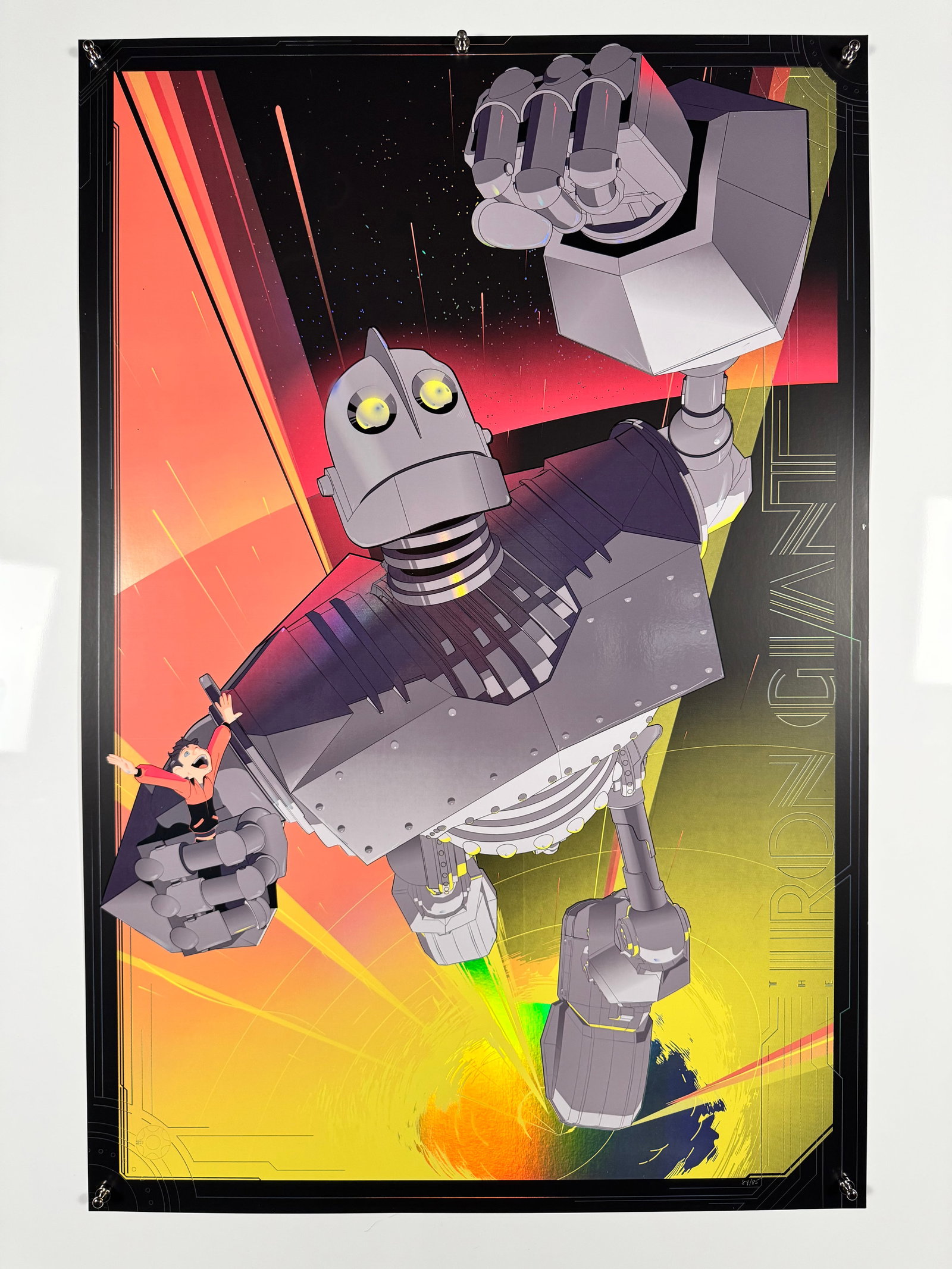 Craig Drake The Iron Giant Hero Complex Gallery Limited Edition Screen Print 2018 Movie Art: Signed limited edition screen print of The Iron Giant by artist Craig Drake created for the artist’s 2018 “Solo IV” exhibition at Hero Complex Gallery. Features a stylized depiction of the I