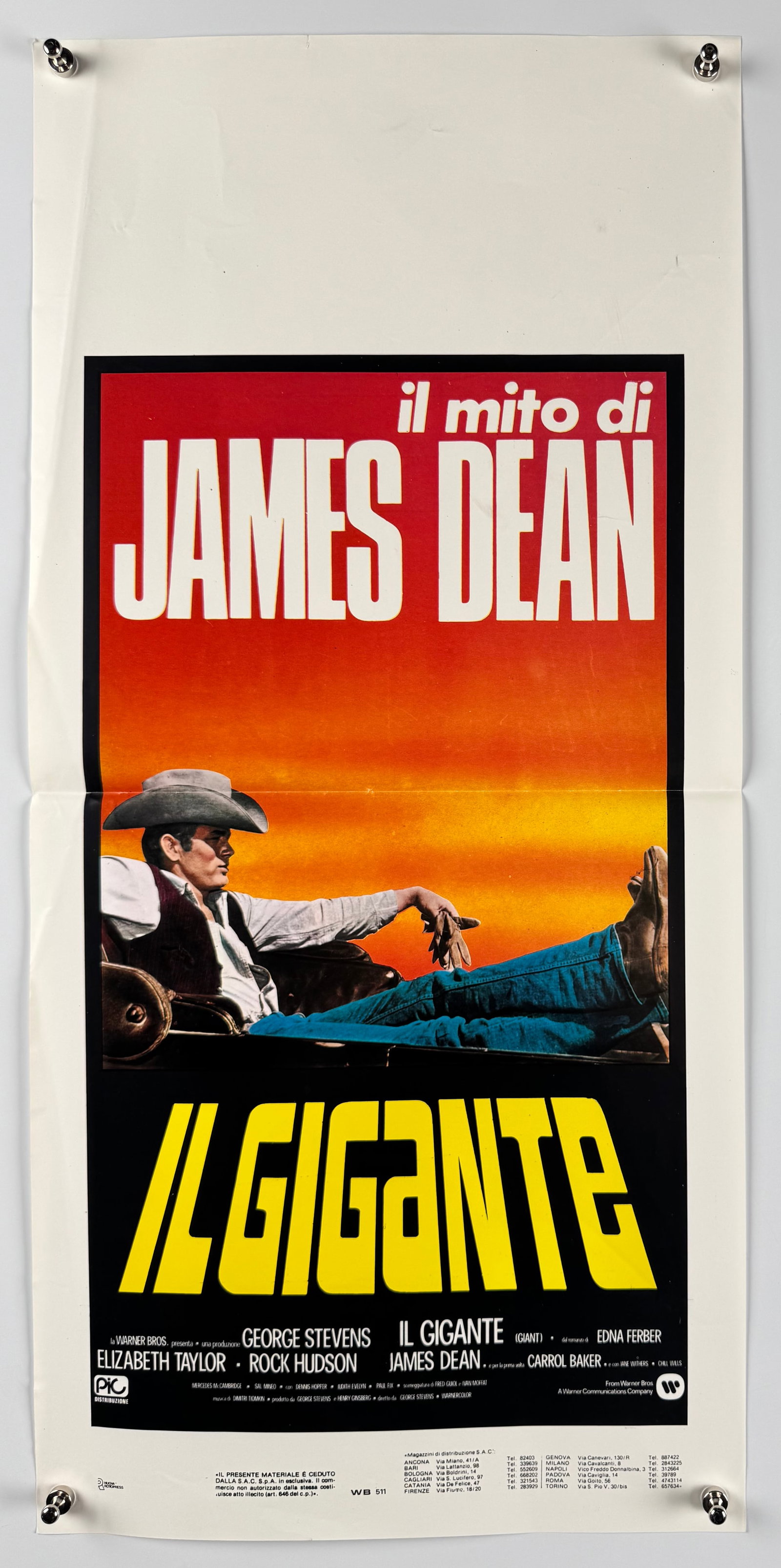 Giant 1956 Original Italian Locandina Movie Poster 13"x28" James Dean Elizabeth Taylor Stevens Drama (1 of 6)