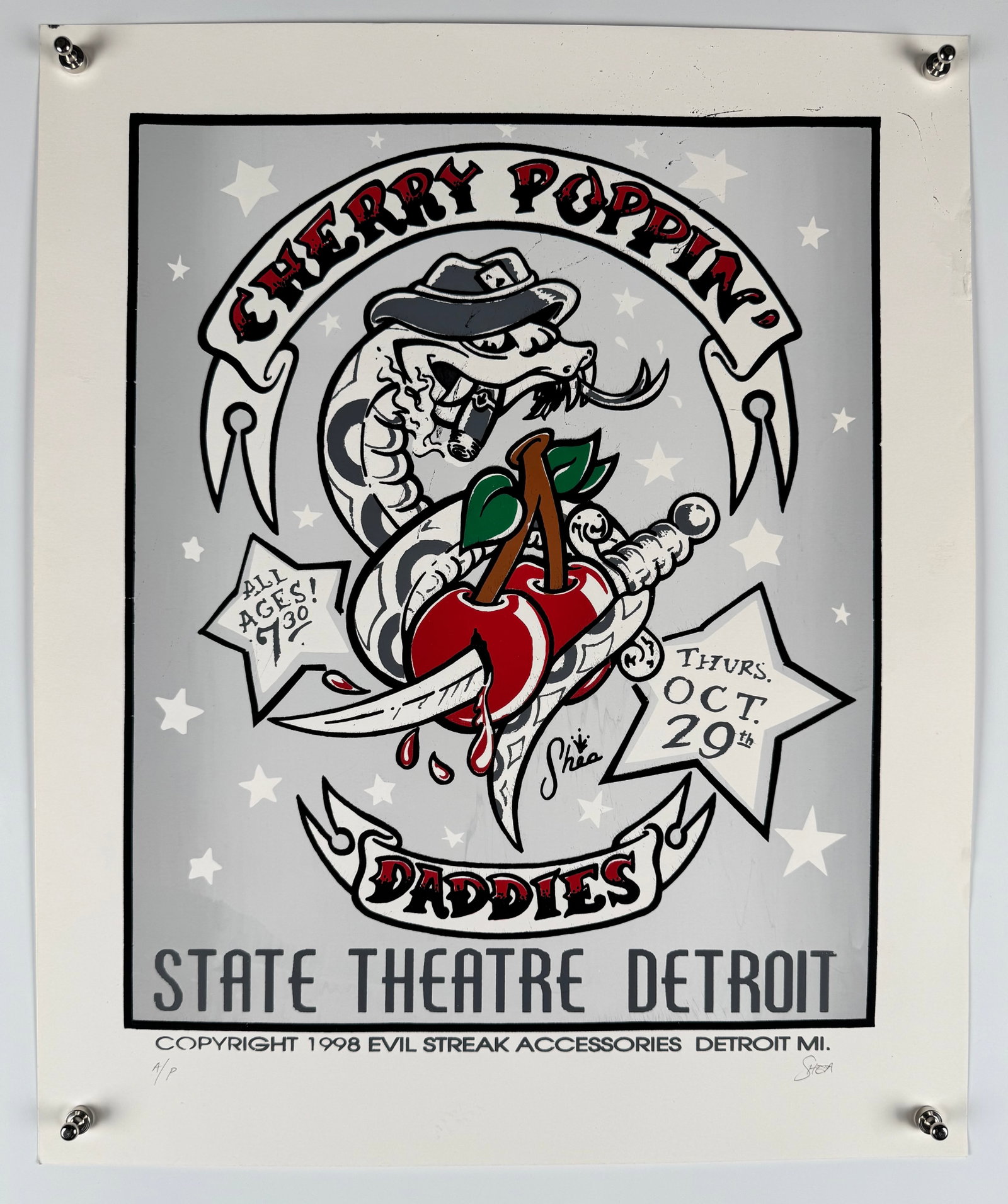 Cherry Poppin' Daddies State Theatre Detroit 1998 Concert Poster Signed Shea Artist Proof A/P (1 of 5)