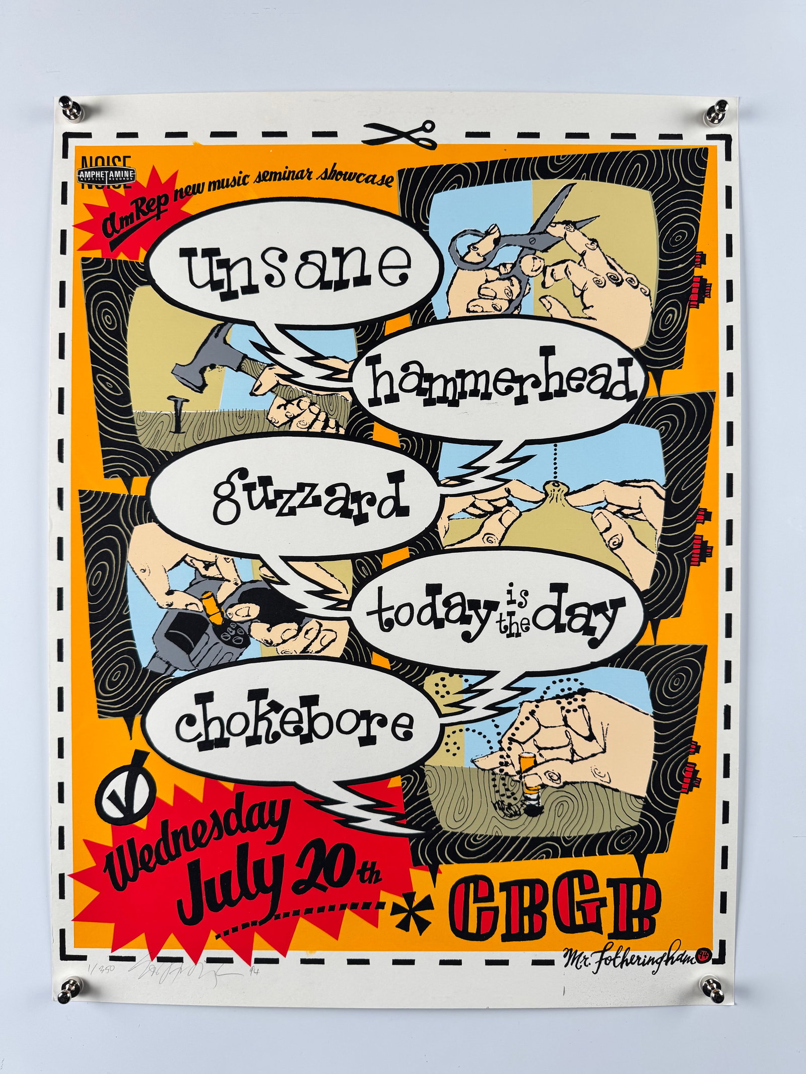 Unsane Hammerhead Gizzard Today Is The Day Original CBGB Concert Poster Mr Fotheringham: Amphetamine Reptile Records is an independent record label founded in 1986 by Tom Hazelmyer in Washington state before relocating to Minneapolis. CBGB was a music venue in New York City founded in 197