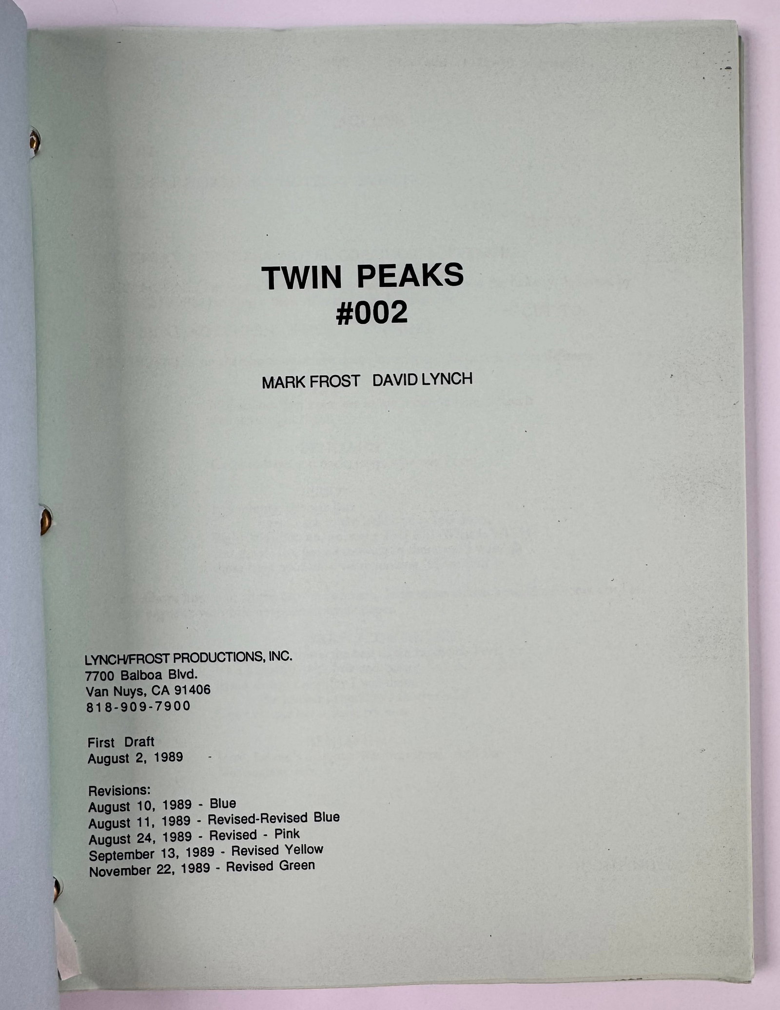 Twin Peaks #002 Zen or the Skill to Catch a Killer 1989 Original Production Script Lynch Frost ABC (1 of 6)