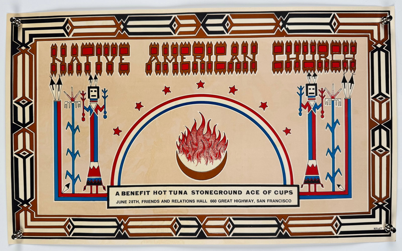 Native American Church Benefit Hot Tuna Stoneground Ace of Cups Alton Kelley 1971 Concert Poster SF (1 of 3)