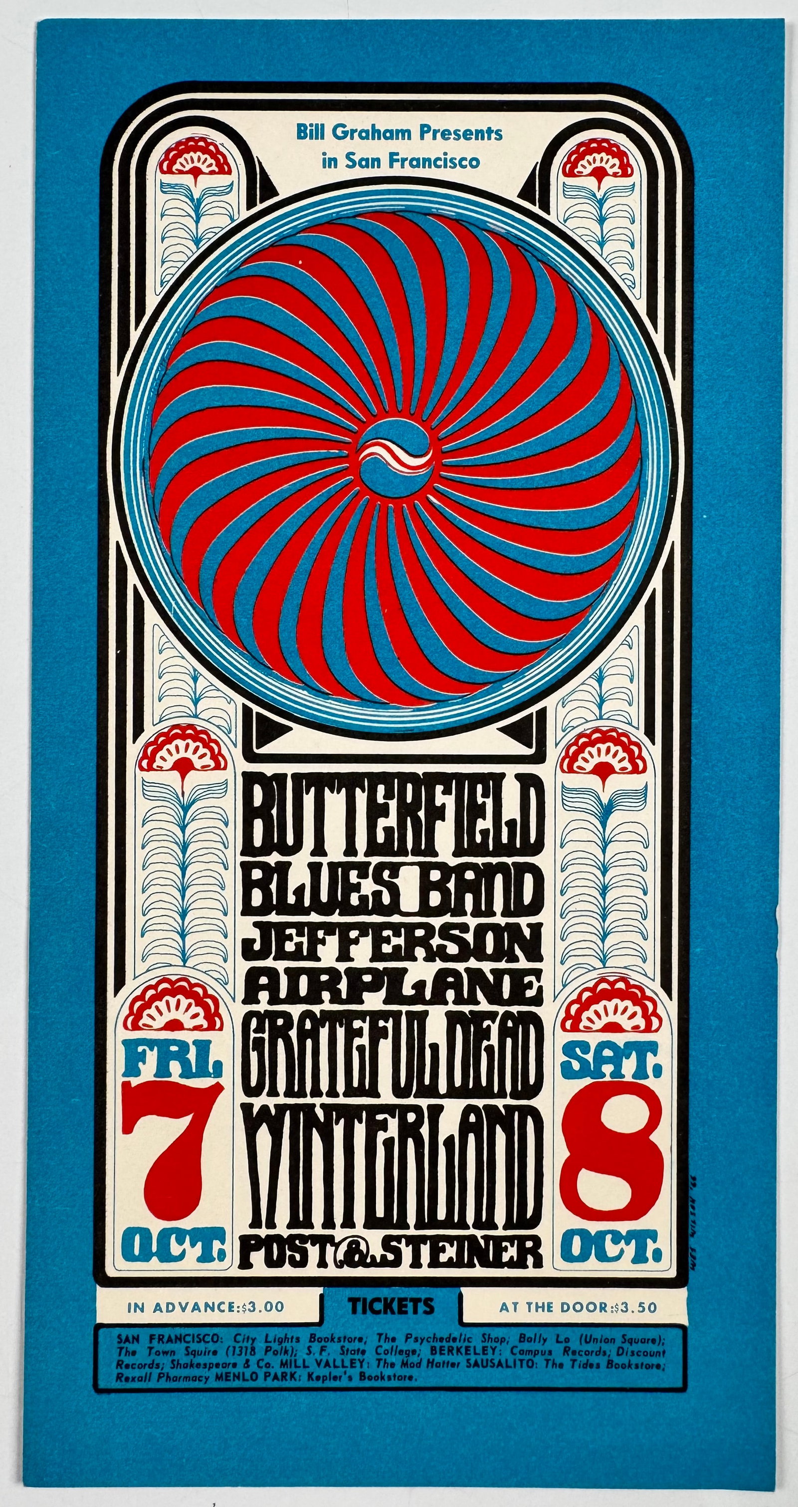 Grateful Dead Jefferson Airplane Butterfield 1966 Winterland BG-30 Wes Wilson Original Handbill (1 of 6)