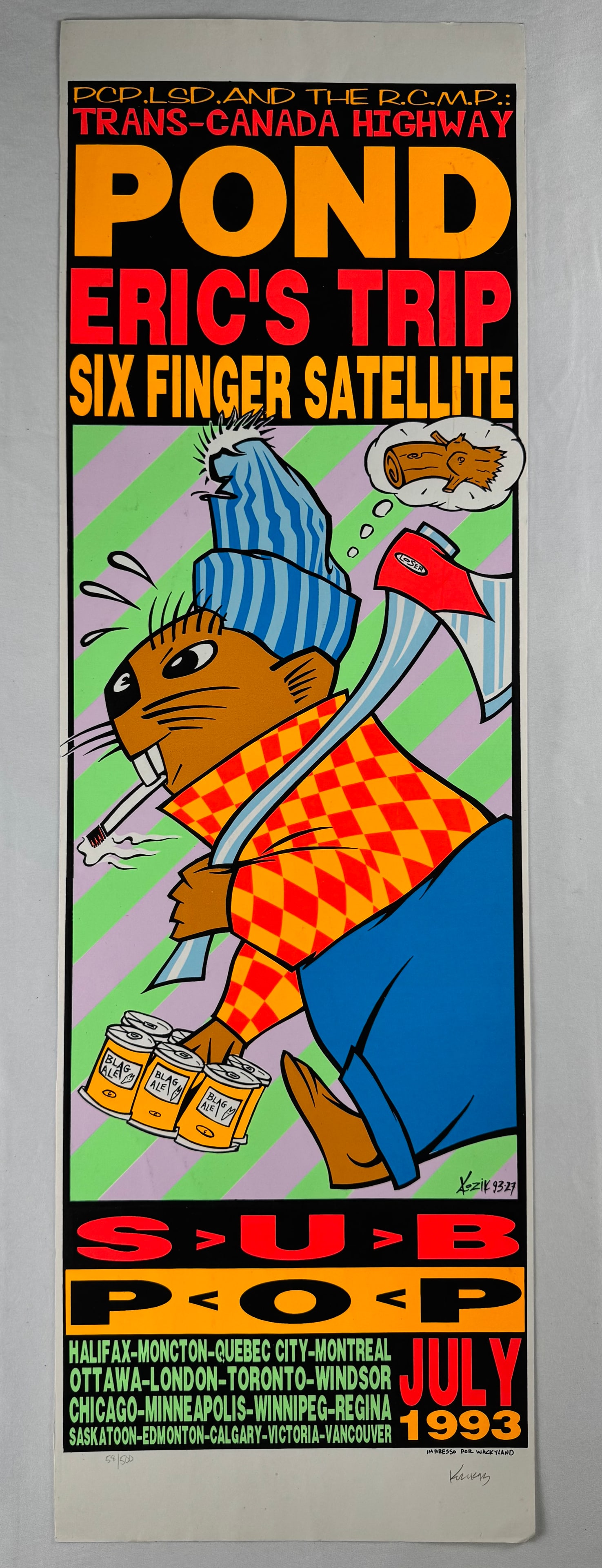 Frank Kozic Signed Pond Eric’s Trip Six Finger Satellite Sub Pop Tour Poster 11x35" (1 of 5)