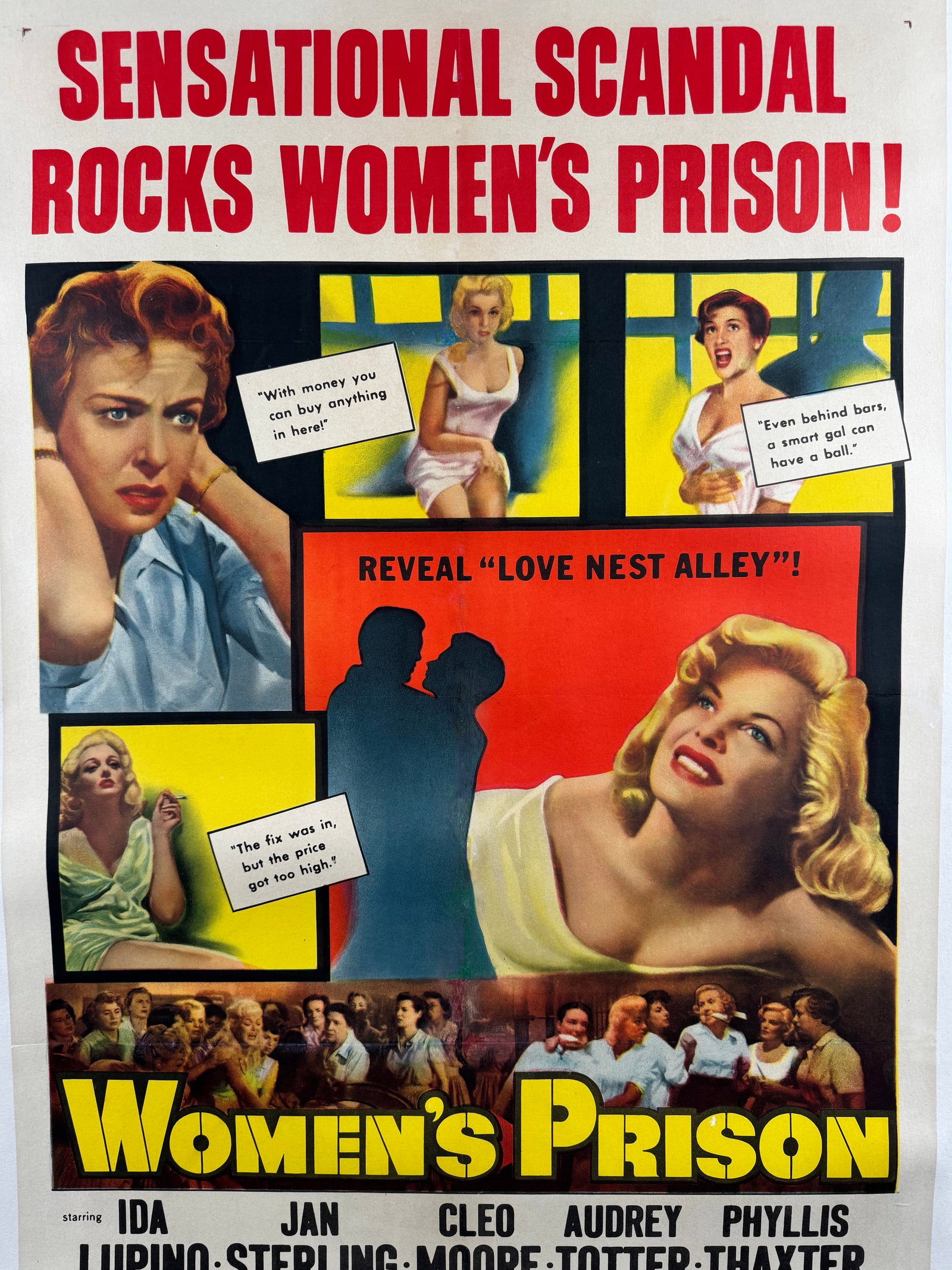 Women's Prison 1955 Linen Backed One Sheet Film Noir Poster Ida Lupino Jan Sterling Cleo Moore 27x41 (1 of 7)