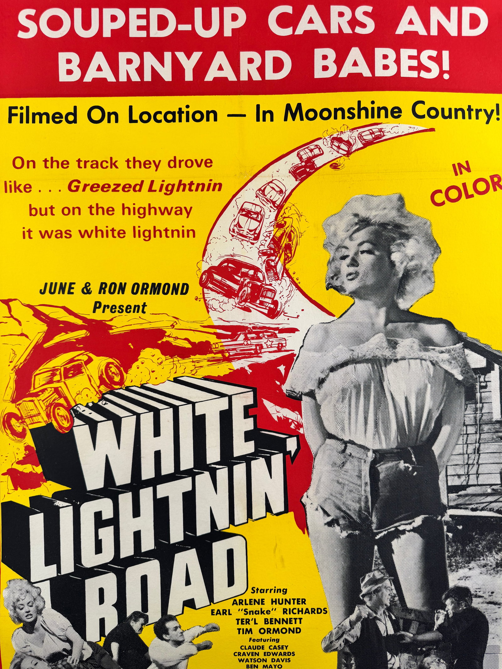 White Lightnin' Road 1967 Linen Backed One Sheet Poster Ron Ormond Stock Car Exploitation 27x41 (1 of 7)