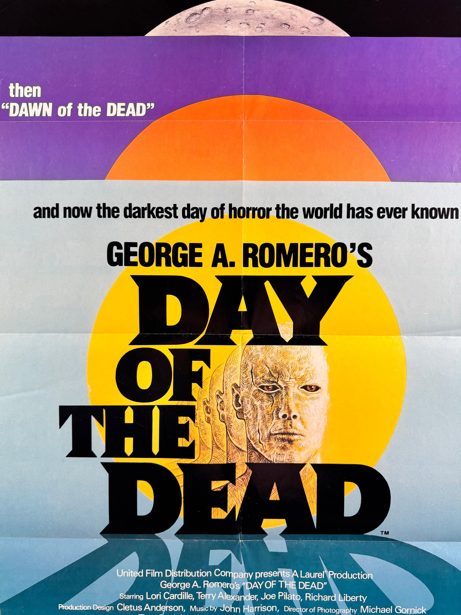 Day of the Dead 1985 Original First Release One Sheet Horror Poster George A Romero Zombie 27x41: Original U.S. first-release one-sheet poster for George A. Romero's 1985 zombie film Day of the Dead, distributed by United Film Distribution Company. This example carries the shorter rating notice st