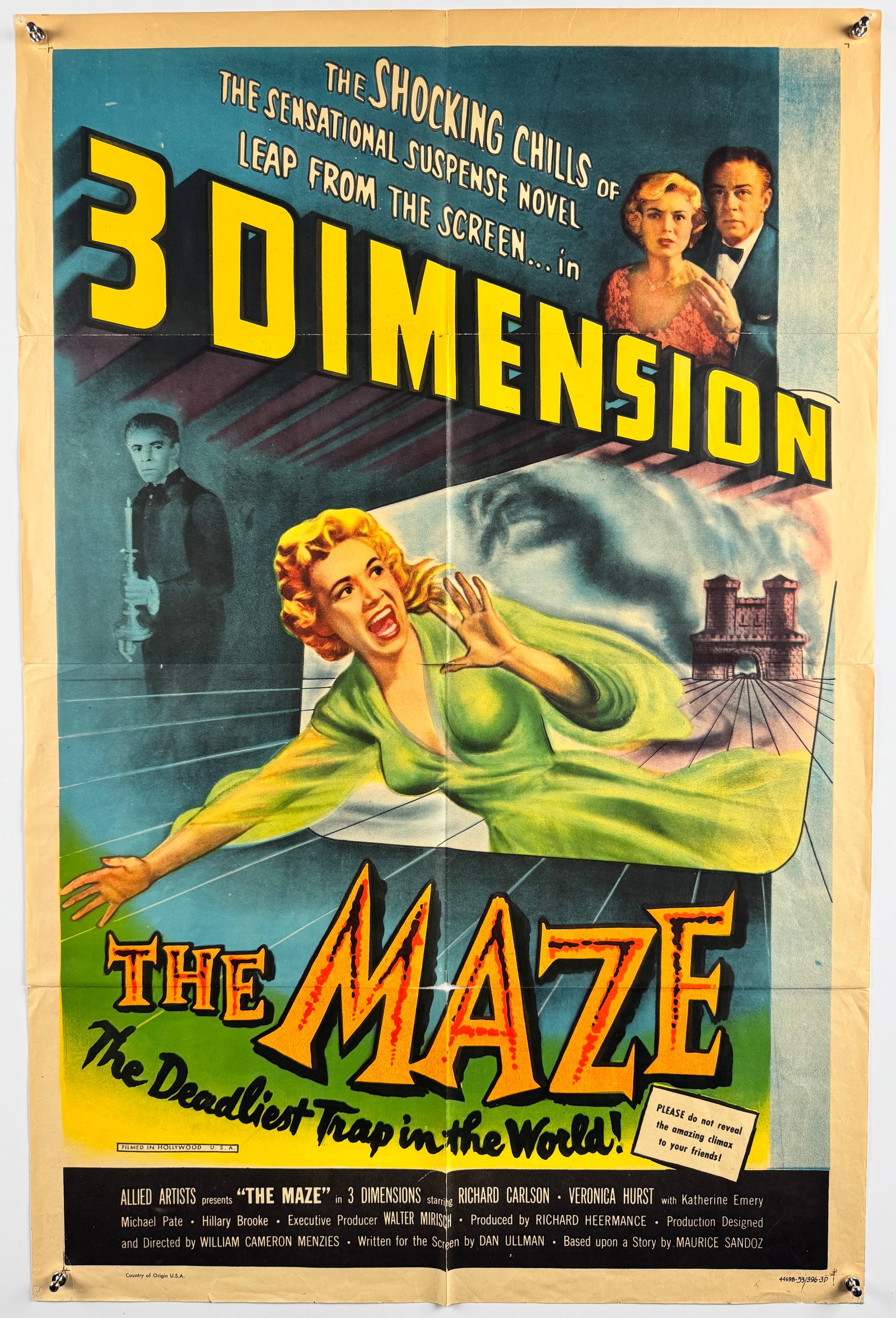 The Maze 1953 Original 3-D One Sheet Horror Poster Richard Carlson William Cameron Menzies 27x41 (1 of 7)