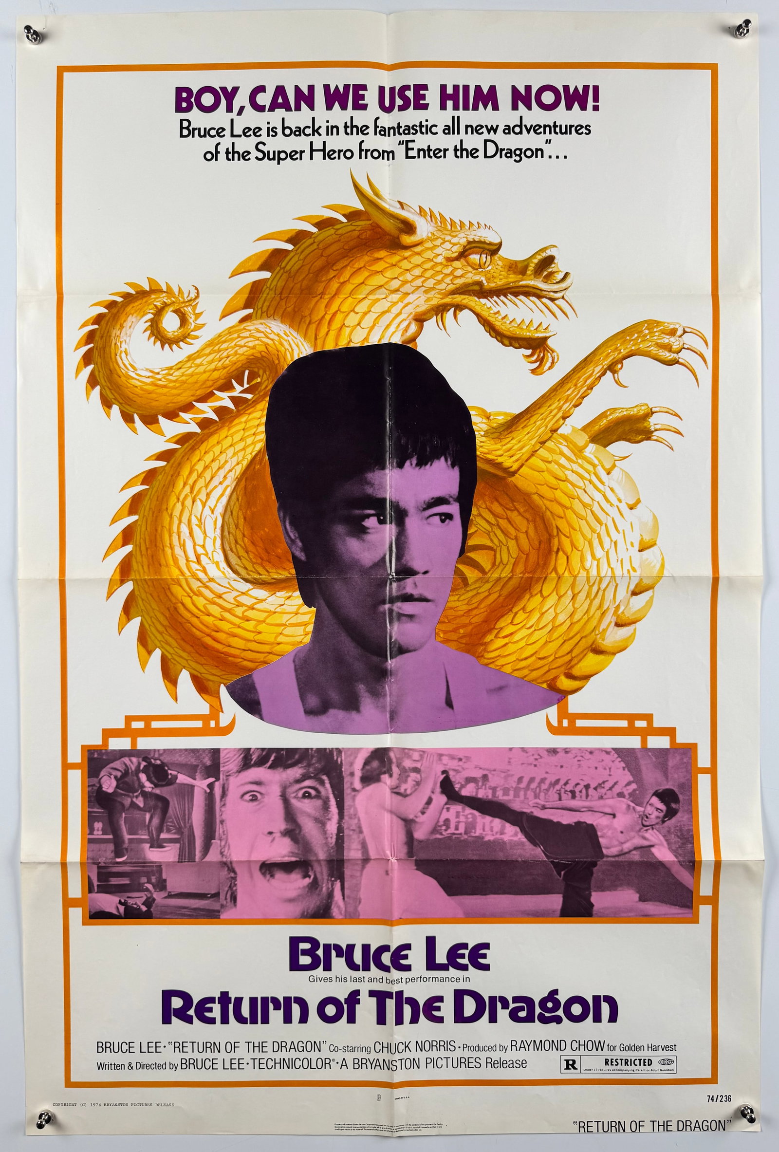 Return of the Dragon 1974 Original US One Sheet Poster Bruce Lee Chuck Norris NSS 74/236 27x41 Film (1 of 6)