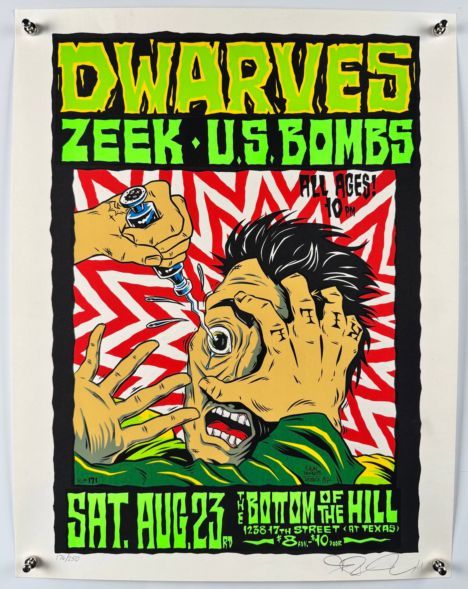 Dwarves Zeek U.S. Bombs 1997 Bottom of the Hill Poster Alan Forbes Signed Numbered 300 Punk (1 of 5)