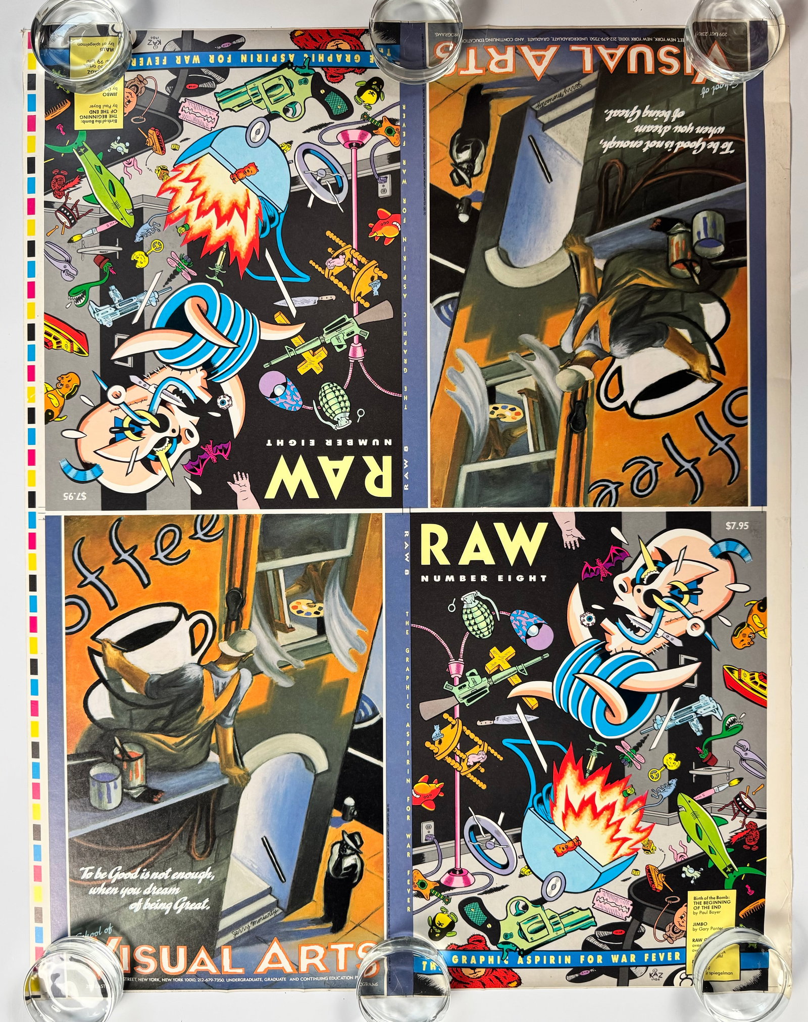 RAW No 8 Kaz Art Spiegelman 1986 Uncut 4-Up Cover Printer Proof Sheet Graphic Aspirin Comix (1 of 8)