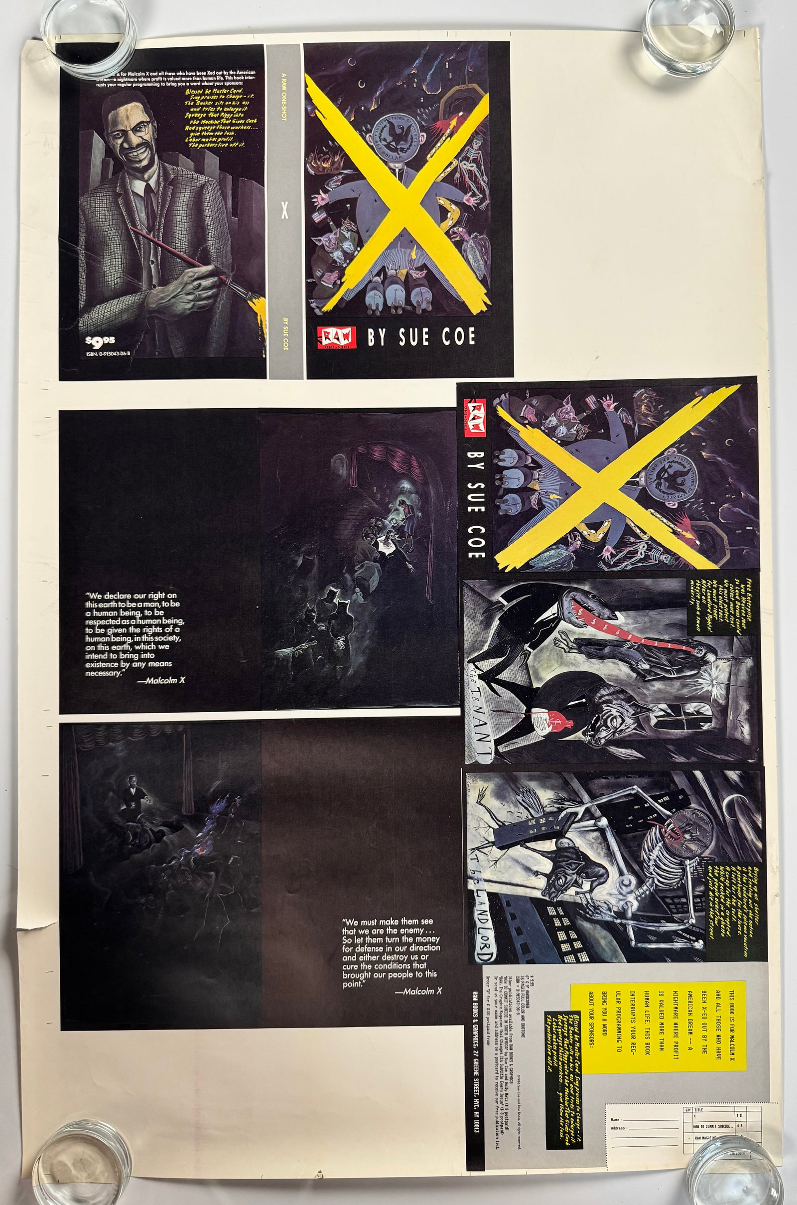 Sue Coe X Malcolm X 1986 RAW One-Shot Uncut Cover and Interior Printer Proof Sheet Art Spiegelman (1 of 4)