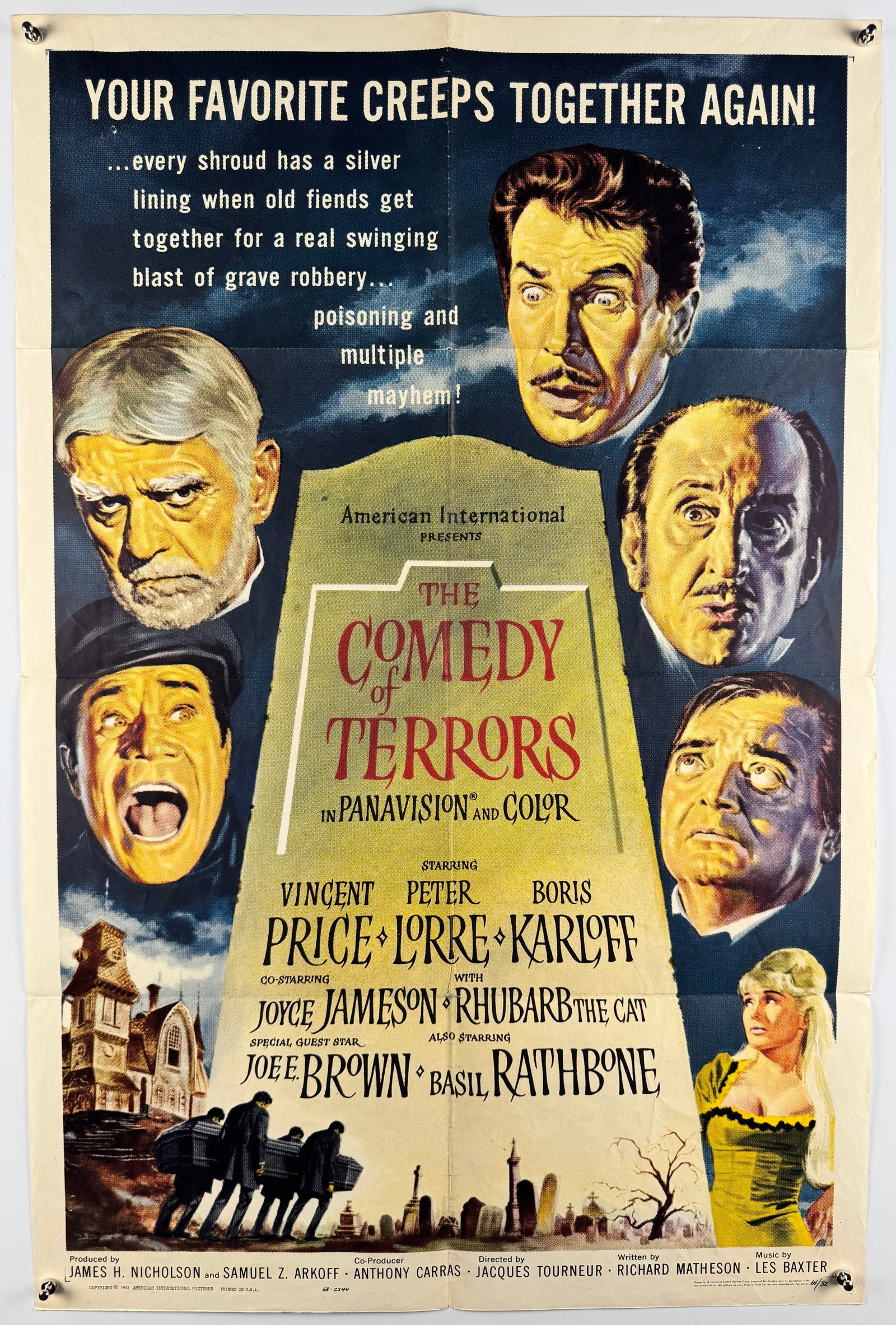 The Comedy of Terrors 1963 Original US One Sheet Horror Poster Vincent Price Peter Lorre Karloff (1 of 7)