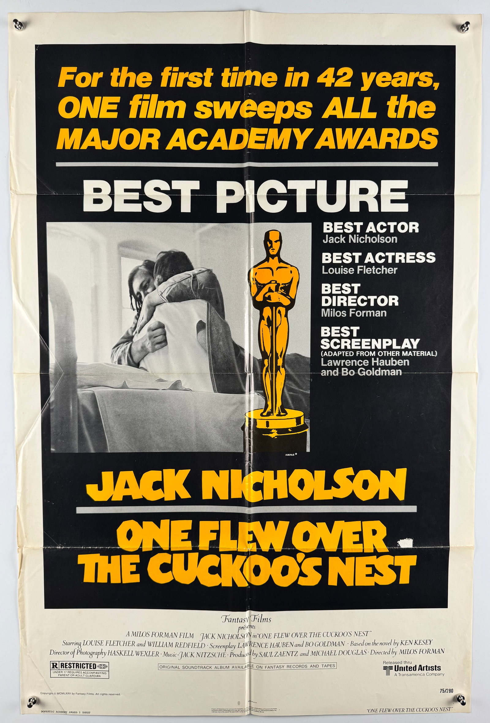 One Flew Over the Cuckoo's Nest 1976 Academy Awards US One Sheet Jack Nicholson Poster (1 of 6)