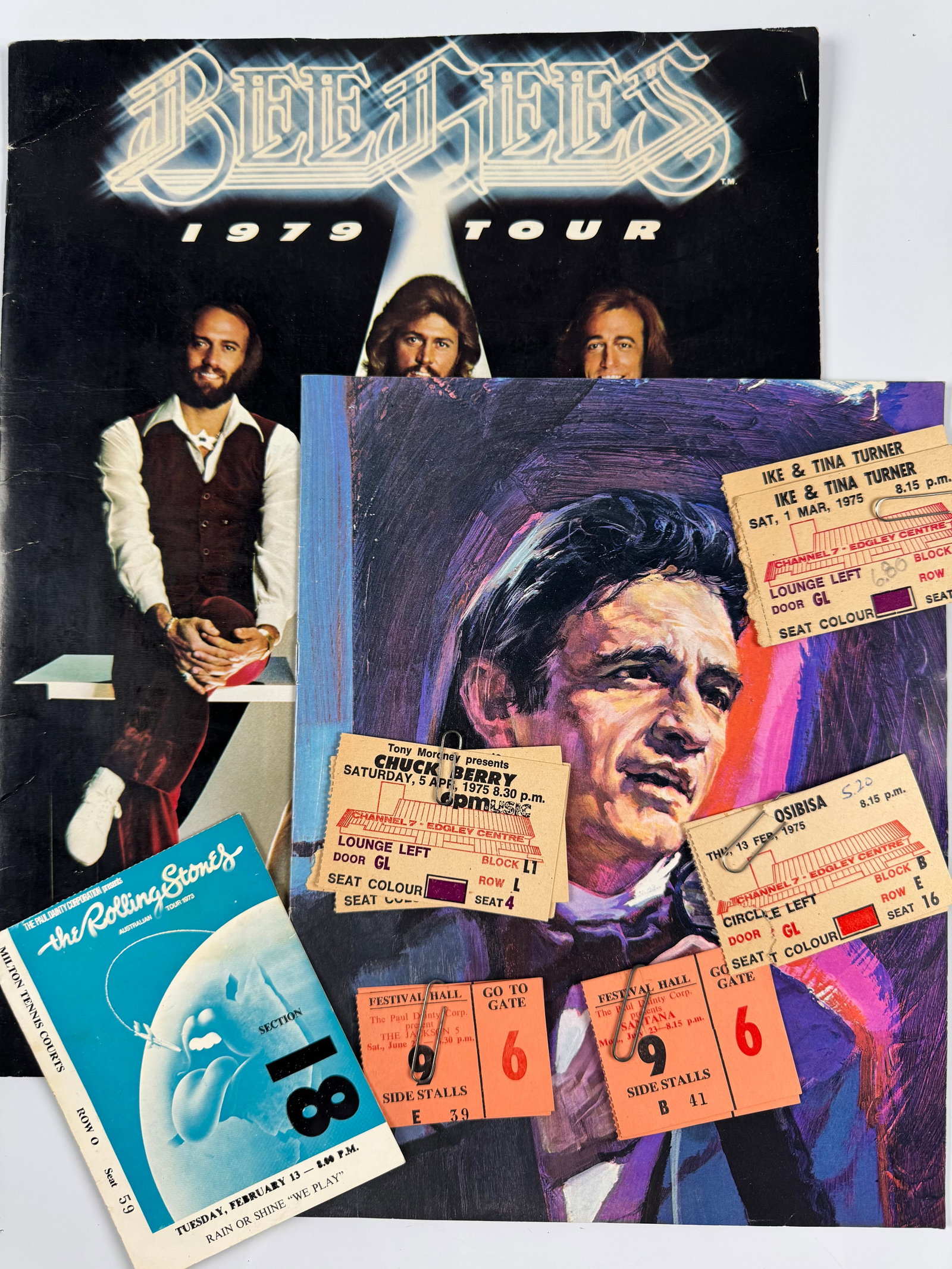 Rolling Stones Bee Gees Johnny Cash Ike & Tina Turner 1973-79 Concert Tickets Programs 8-Piece Lot (1 of 9)