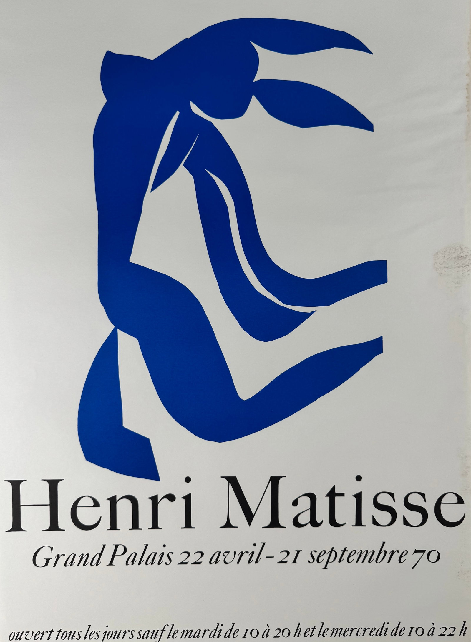Henri Matisse Blue Nude Grand Palais 1970 Exhibition Poster Paris 17x23.5": Henri Matisse exhibition poster for Grand Palais dated April 22 to September 21, 1970. Features the blue nude figure with French exhibition text.