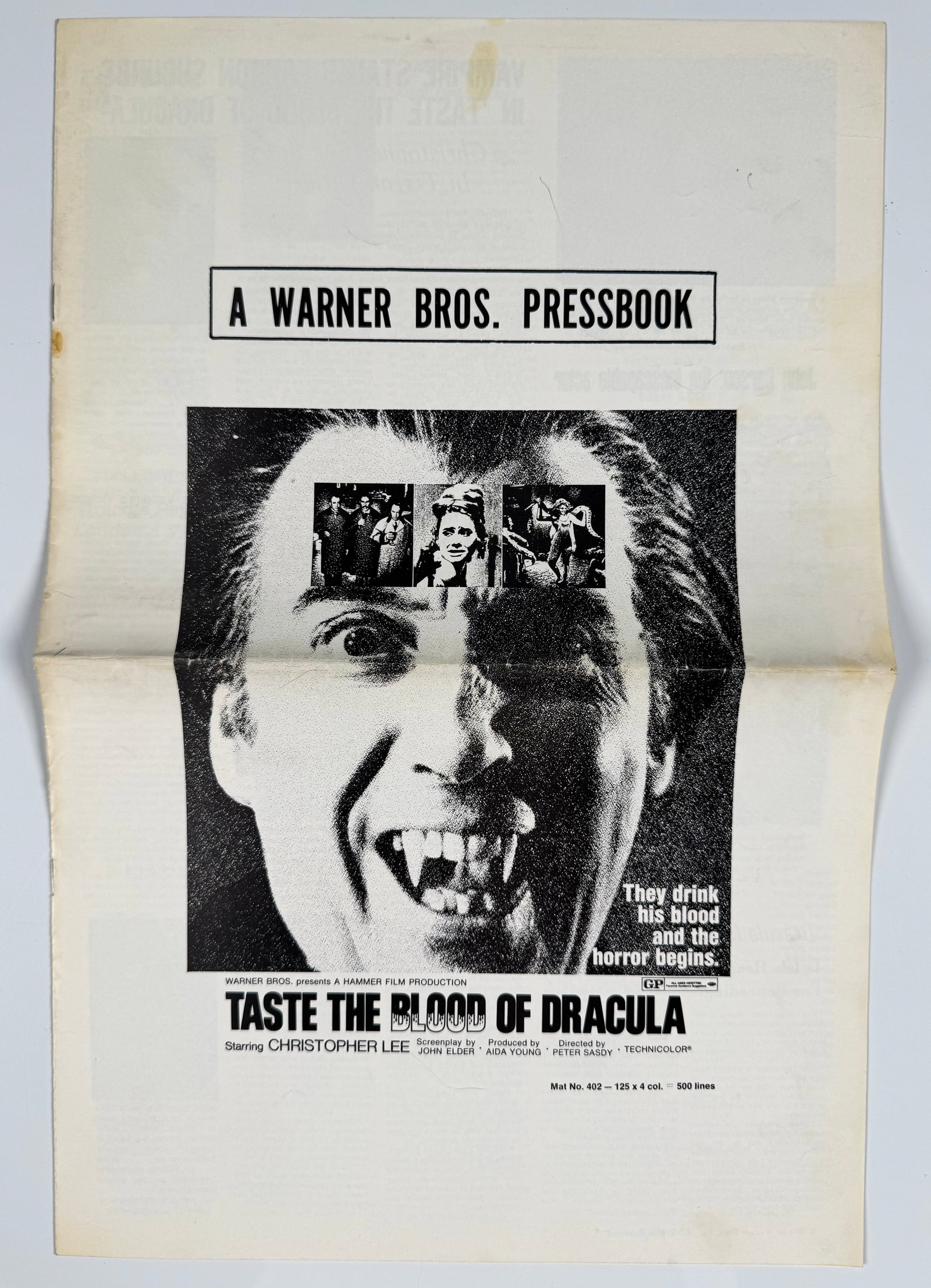 Taste the Blood of Dracula 1970 Original Warner Bros Pressbook Christopher Lee Hammer Horror (1 of 3)