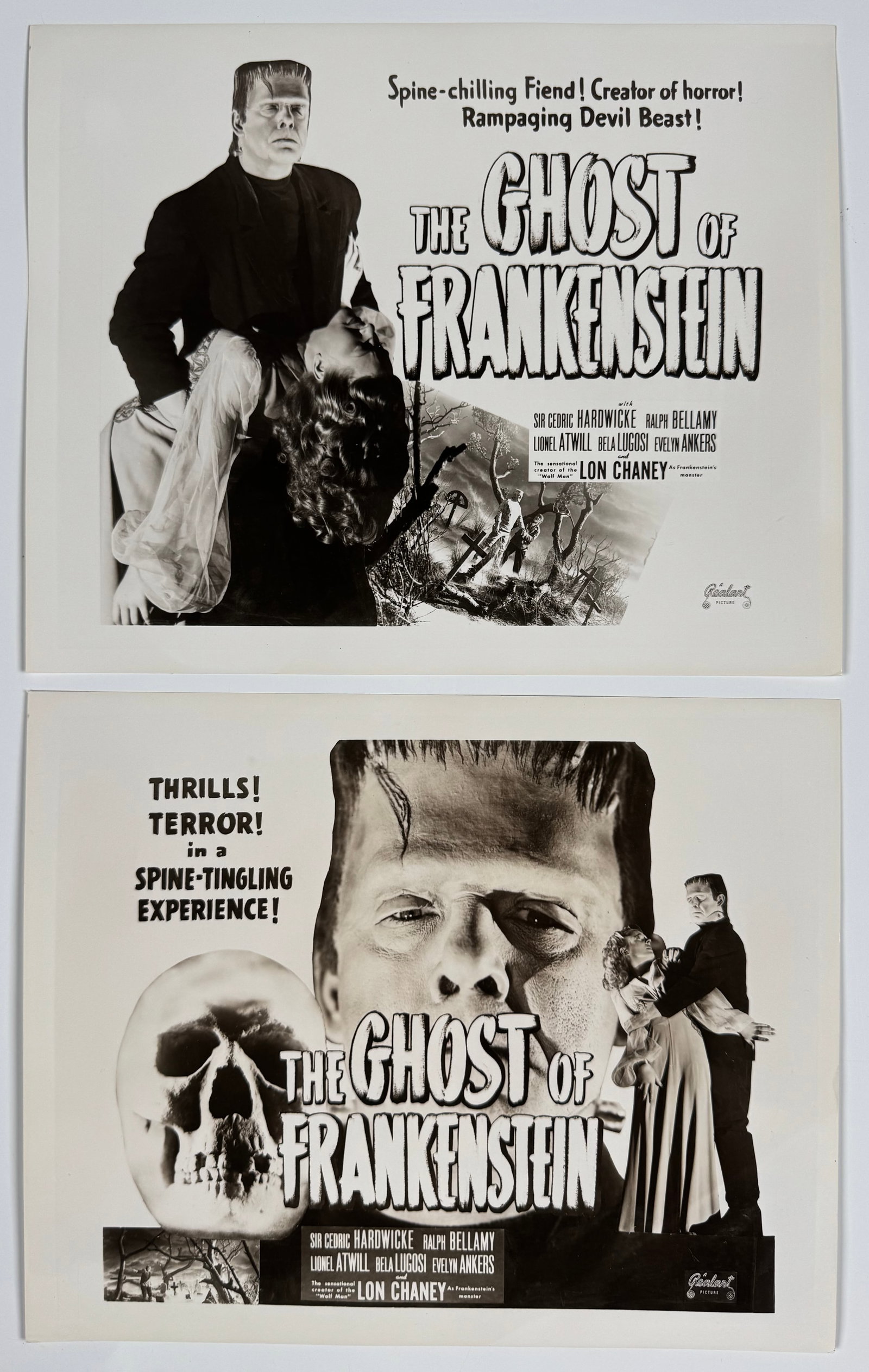 The Ghost of Frankenstein 1948 Realart Reissue Original Lobby Cards Lon Chaney Jr Bela Lugosi Lot of (1 of 2)