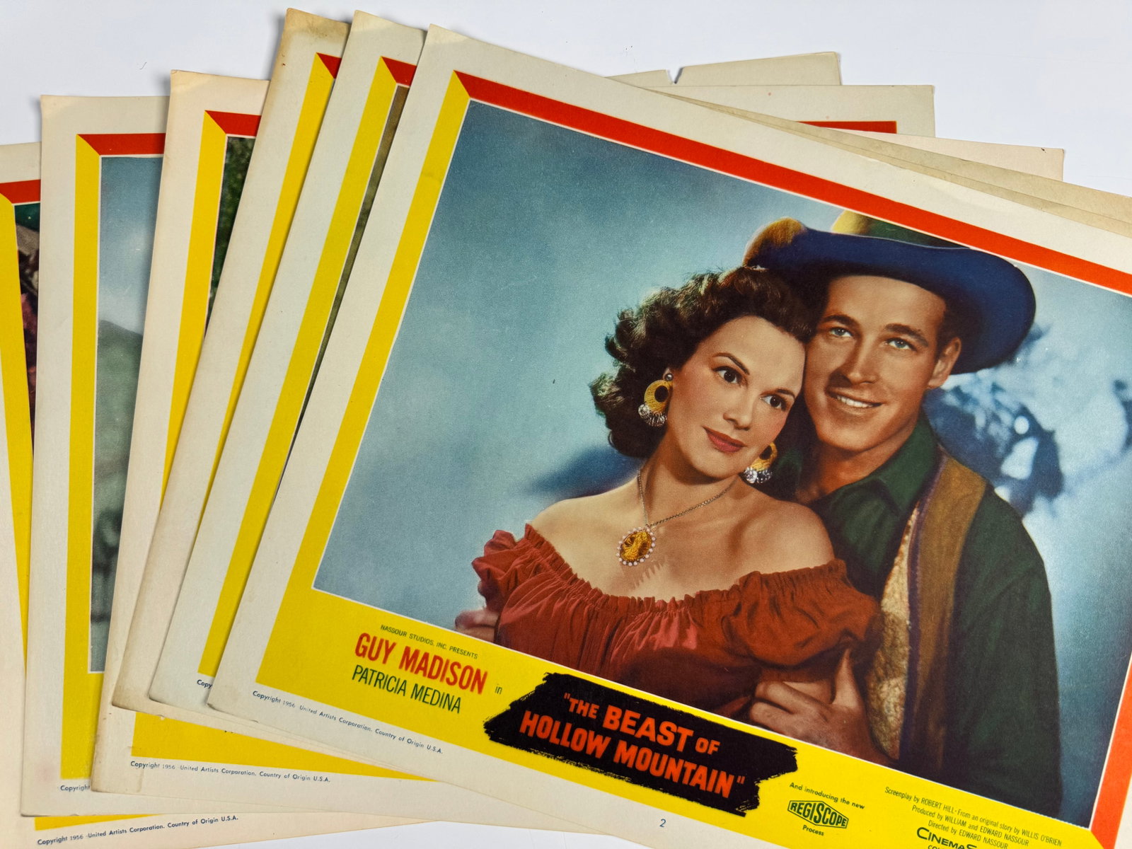The Beast of Hollow Mountain 1956 Original US Lobby Card Set Guy Madison Dinosaur Western: Complete original U.S. lobby card set of eight for The Beast of Hollow Mountain, starring Guy Madison and Patricia Medina.