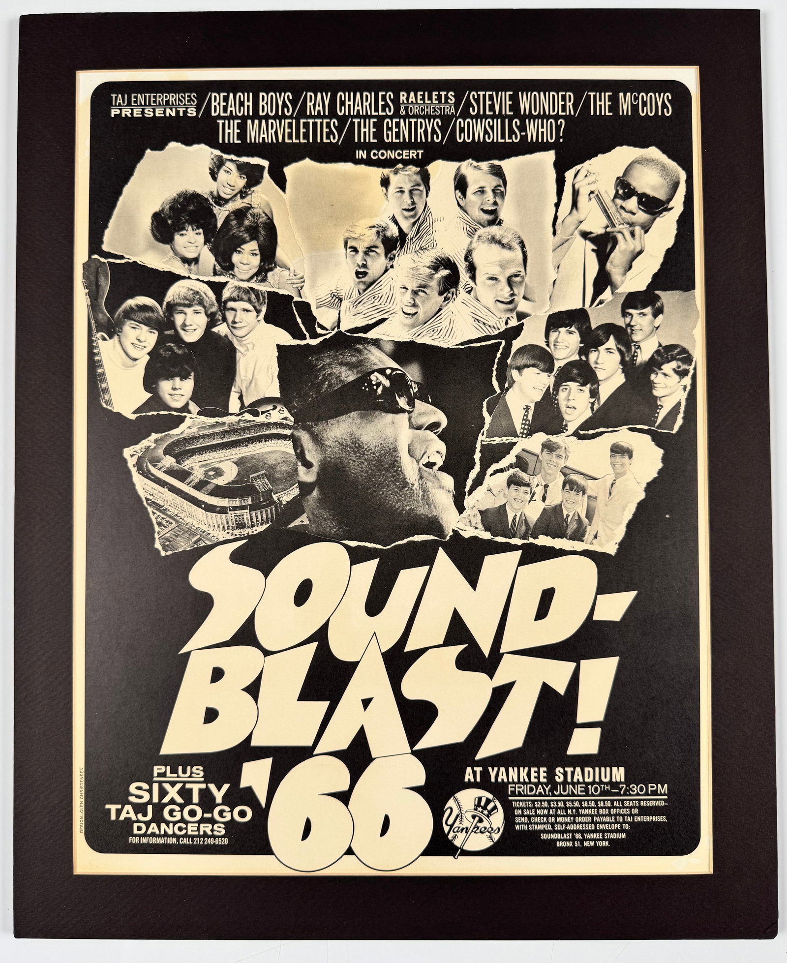 Sound Blast 66 1966 Yankee Stadium Concert Poster Beach Boys Ray Charles Stevie Wonder 14x18 (1 of 9)