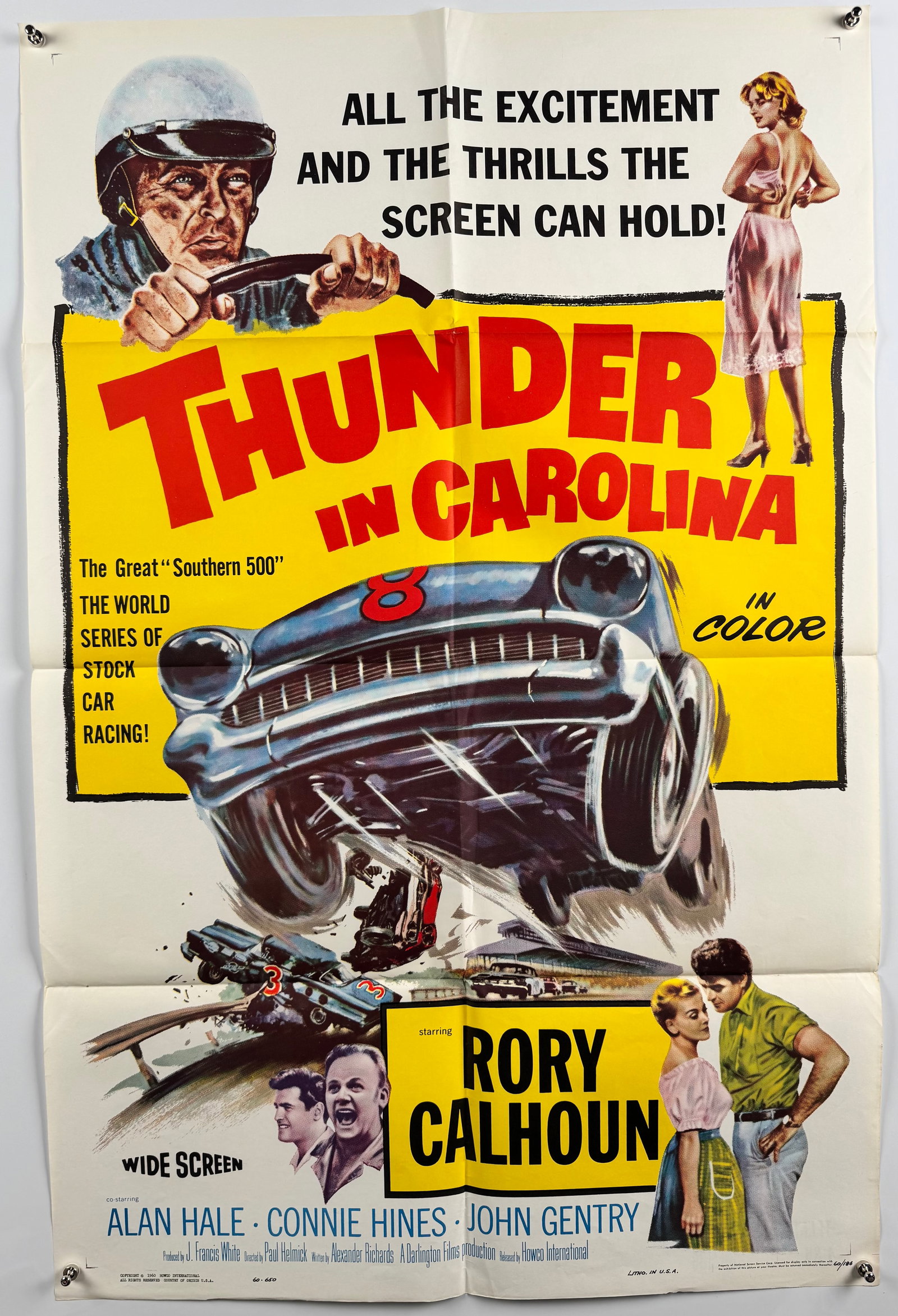 Thunder in Carolina 1960 Original US One Sheet Movie Poster + Smokey and the Bandit 1977 Lobby Cards: The 1960 stock car racing film Thunder in Carolina was directed by Paul Helmick and starred Rory Calhoun and Alan Hale, with racing footage shot during the real-world Southern 500. This movie racing m