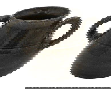 Lanier Meaders. Double Handled Sugar Bowl: Lanier Meaders. (1917-1998) Double Handled Sugar Bowl. Signed. Nice little piece signed by Lanier. Mint Condition. Size: 3.75" H. Provenance: Private Georgia Collection. Est. $100 - $300.