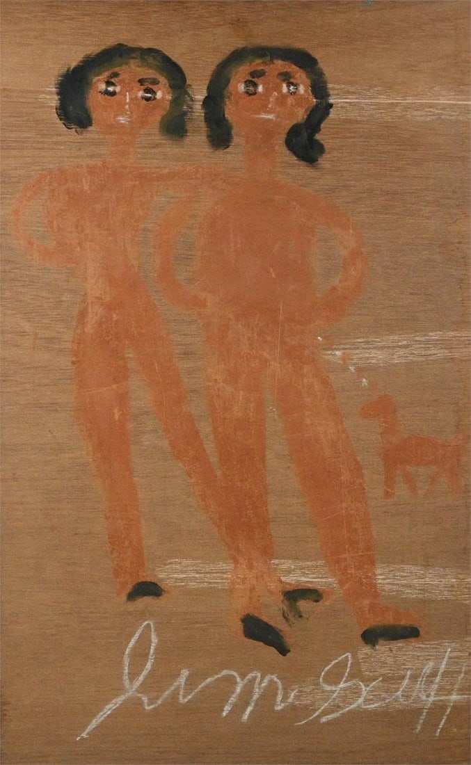 Jimmie Lee Sudduth.  Twin Sisters with Dog (1 of 5)