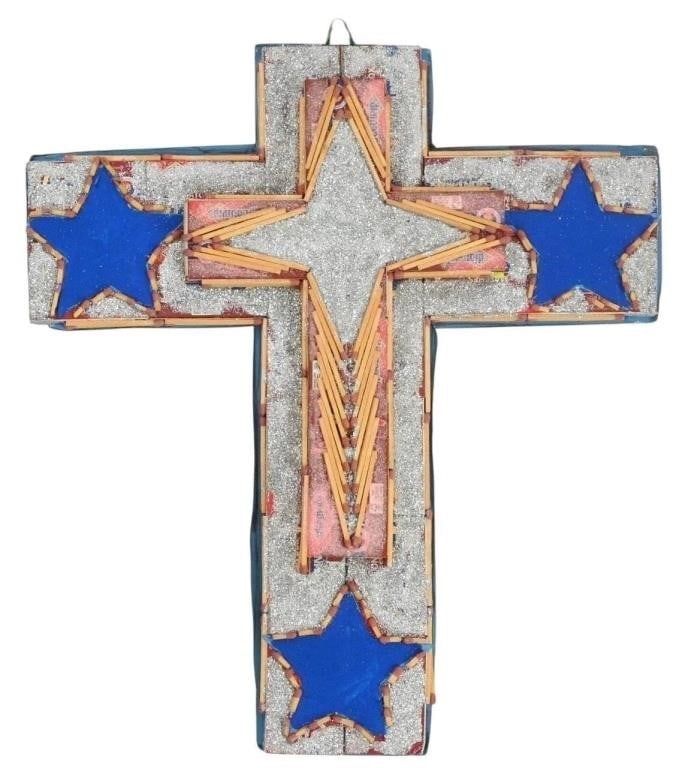 L.W. Crawford.  Silver Glitter Cross with Matchsticks (1 of 7)