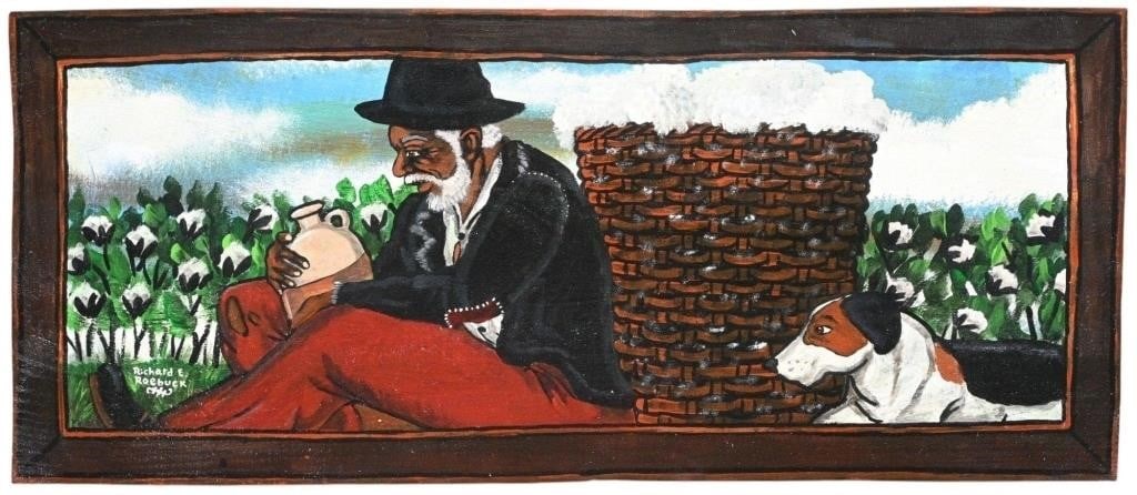 Richard Roebuck.  Man Drinking with Dog while Picking Cotton (1 of 5)