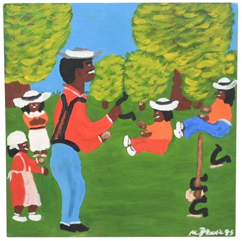 Matilda Pennic. The Family Playing Together: Matilda Pennic. (1956-) The Family Playing Together. 1995. Signed, Dated, and Titled. Oil on paper. Excellent Condition. Pinhole at top from hanging. Size: 14.75" H x 14.5" W. Provenance: Micki Beth S