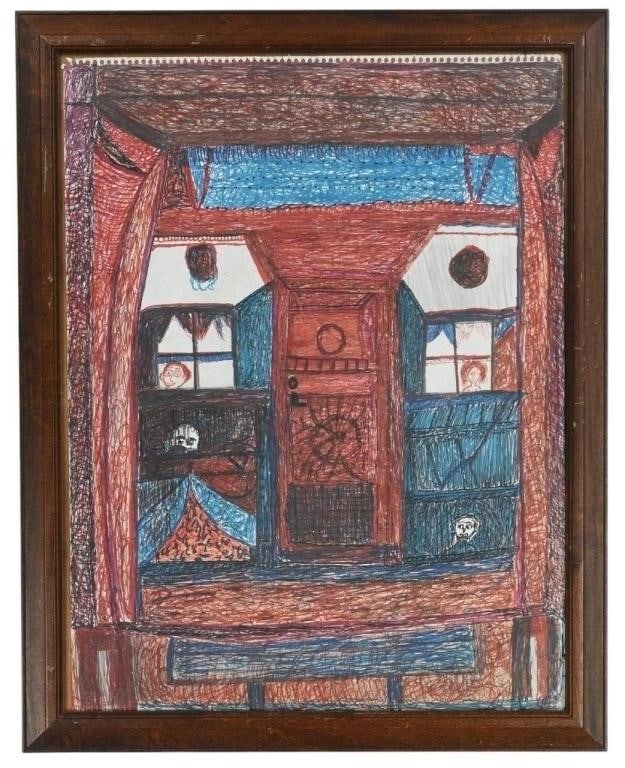 Henry "Popeye" Faust.  Red & Blue House Drawing (1 of 6)