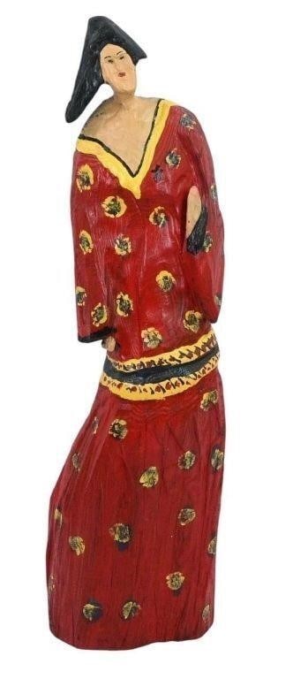 Gary F. White. Geisha in Red Robe: Gary F. White. (1955-) Geisha in Red Robe. Signed. Paint on carved wood. Good Condition. Size: 30" H x 8.5" W x 4.5" D. Provenance: Private Chattanooga TN Collection. Est. $200 - $400. Ship: In-House 