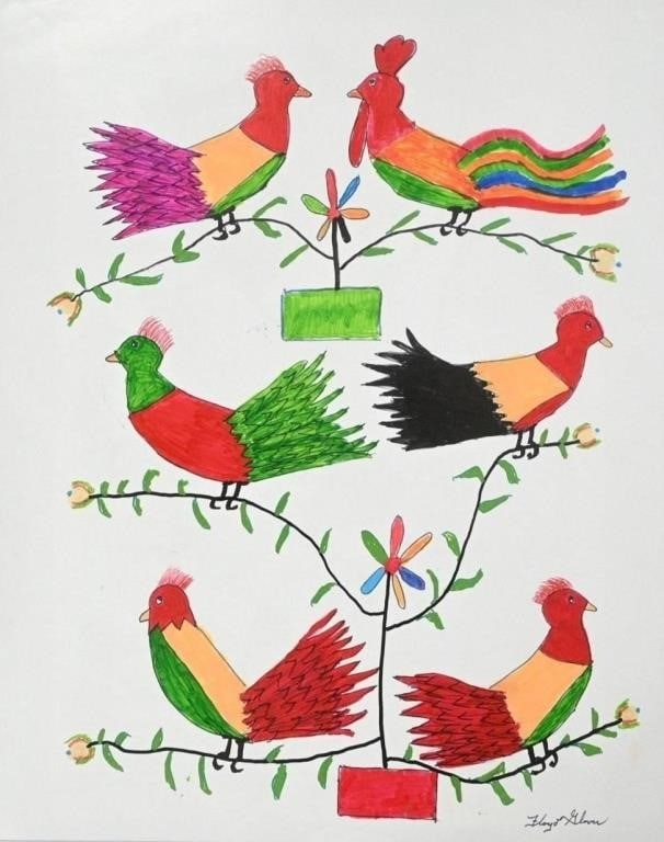 Floyd "Pussum" Glover.  6 Perched Birds (1 of 5)