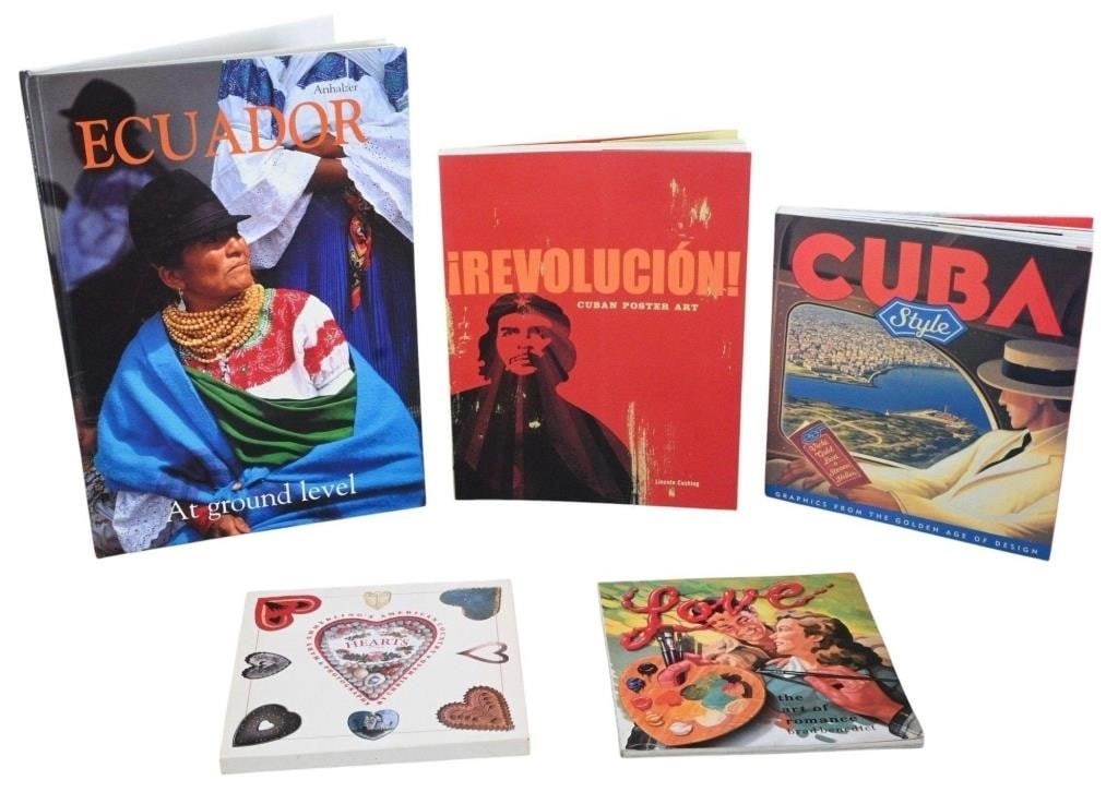 Ecuador, Cuba, & Romance Art Books: Ecuador, Cuba, & Romance Art Books. "Ecuador At Ground Level" by Anhalzer, "Revolution" Cuban Poster Art" by Cushing, "Cuba Style" by Vicki Gold Levi & Steven Heller, "Love-the art of romance" by Brad