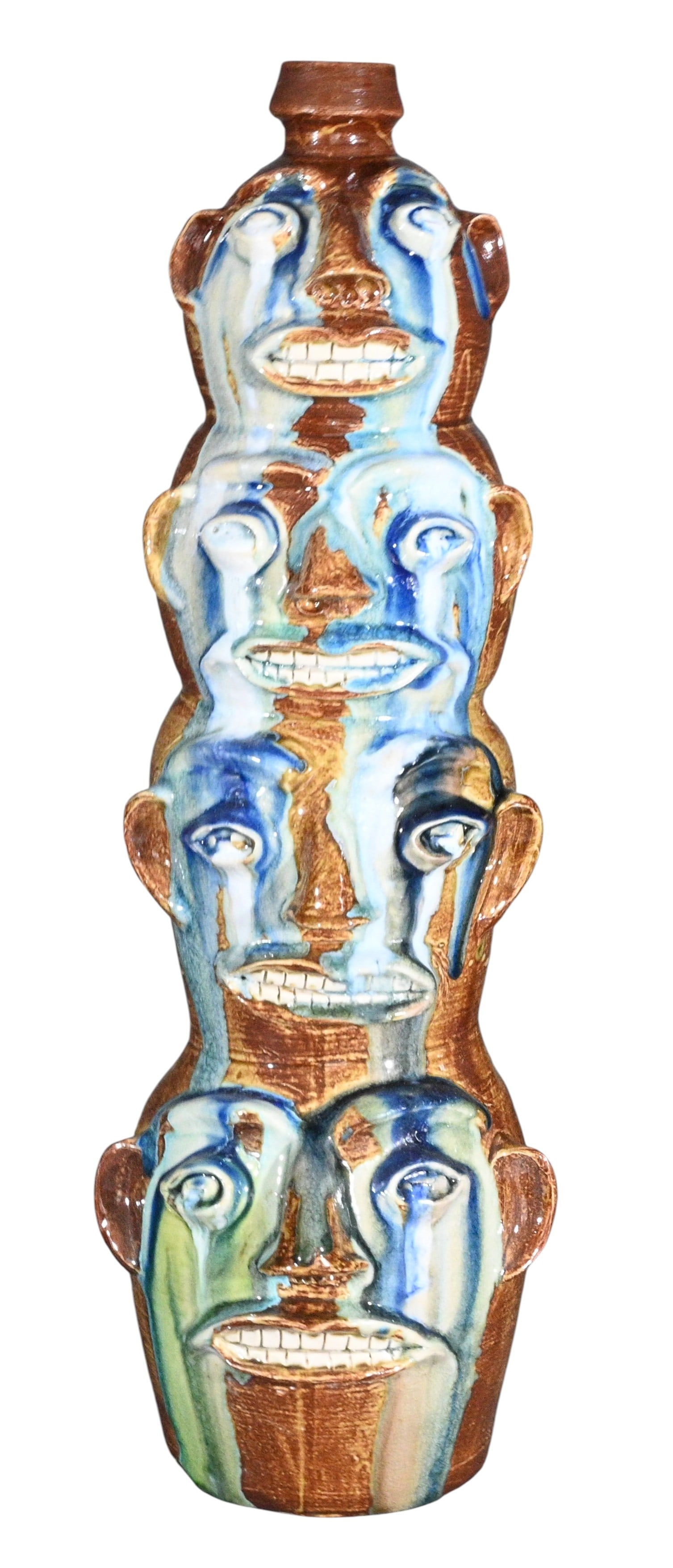 Randy Tobias. 4 Stack Totem: Randy Tobias. 4 Stack Totem.Signed. Amazing glass runs down the front and the back of the totem. Randy has been a master at his craft for 57 years starting in 1968. Mint condition. Size: 22.5"