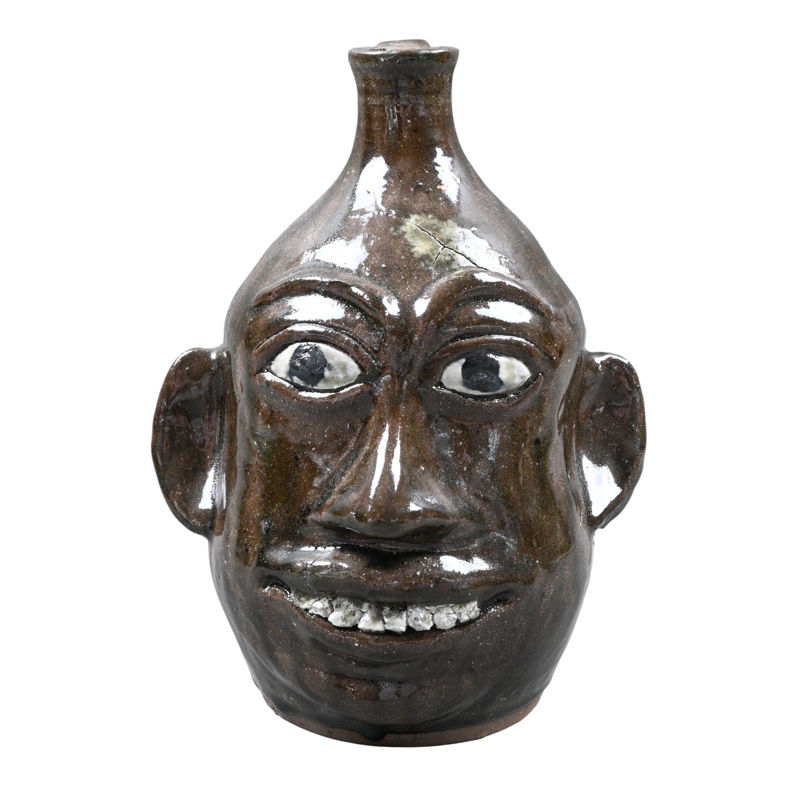 Jeff Meaders. Smiling Face Jug: Jeff Meaders. Smiling Face Jug.1998. Signed and Dated. Good condition. Kiln crack on forehead. Size: 9.5" H. Provenance: Private Georgia Collection. Est. $50 - $100. Ship: In-House Shipping
