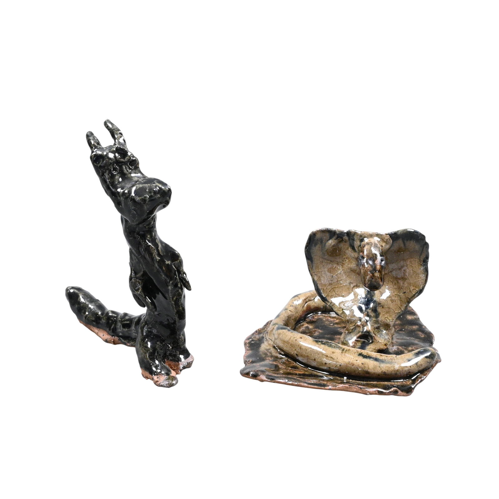 Clay Meaders. King Cobra & Scooby Doo: Clay Meaders. King Cobra & Scooby Doo.1999, 2000. Signed and Dated. Pinch pottery. Good condition. Size: Scooby is 6.25" H and Cobra is 6.25" W. Provenance: Private Georgia Collection. Est.