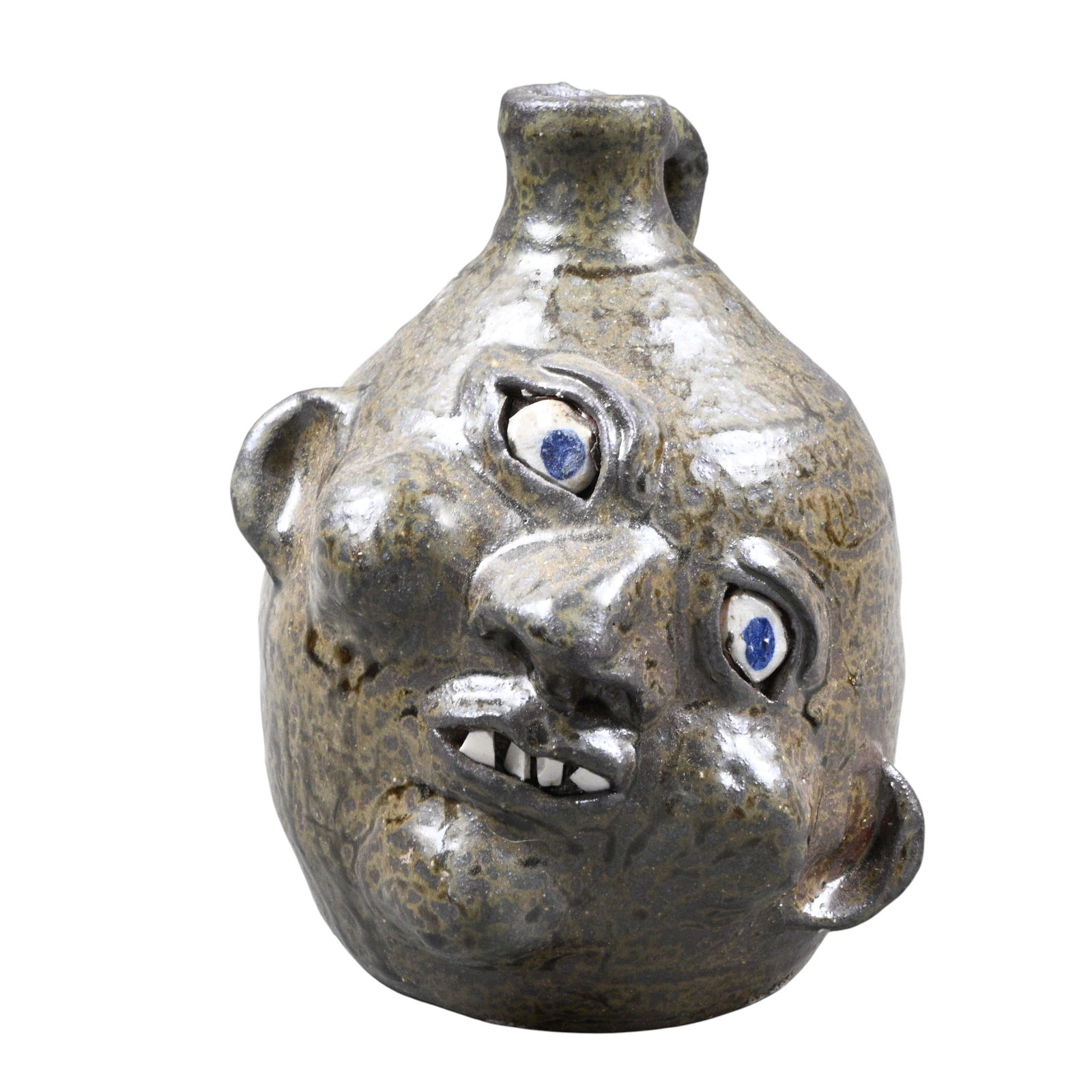 Grace Nell Hewell. Slanted Face Jug: Grace Nell Hewell. (1933-2016) Slanted Face Jug. 2012. Signed and Dated. Mint condition. Size: 7.5" H. Provenance: Private Georgia Collection. Est. $100 - $300. Ship: In-House Shipping Available.