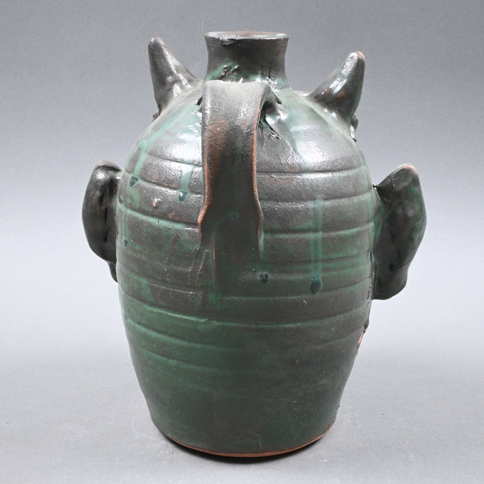 Kim Black. Green Devil Face Jug - 3