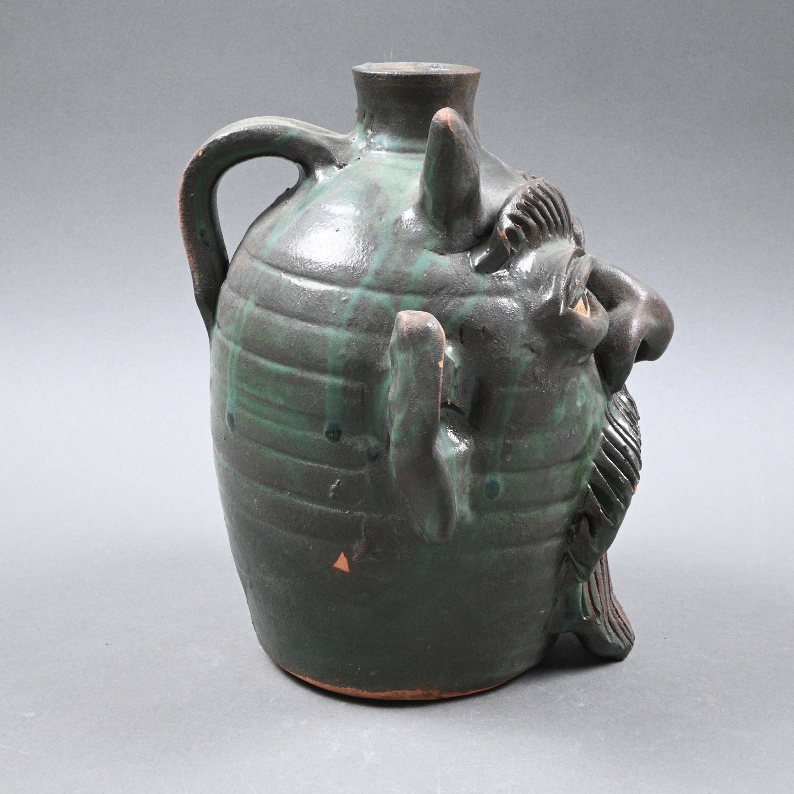 Kim Black. Green Devil Face Jug - 4